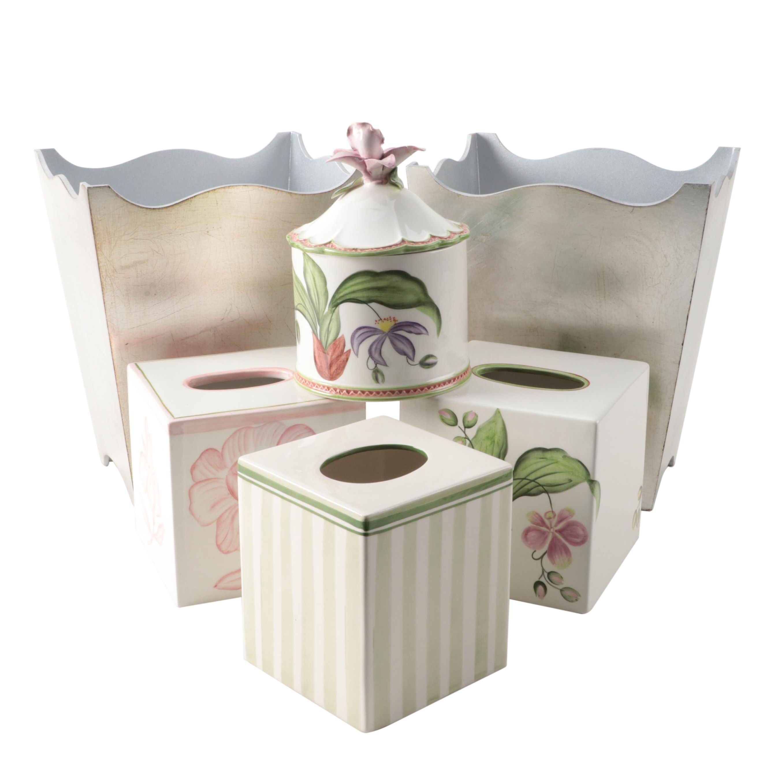 Italian and Portuguese Glazed Ceramic and SilverLeafed Bath