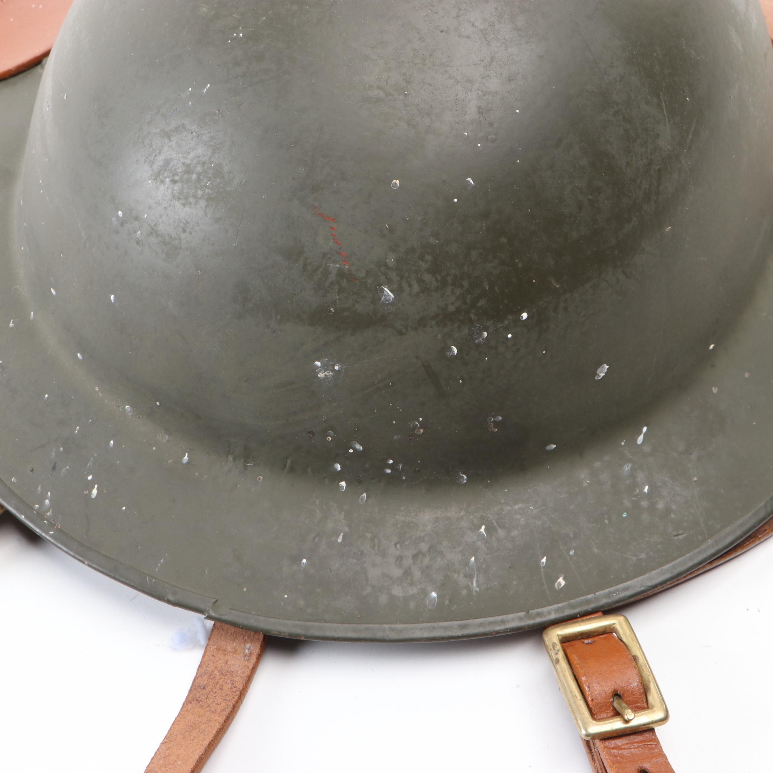 Belgian Style Brodie Helmet with Reproduction Leather Helmet Carrier EBTH