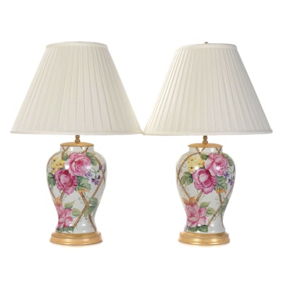 Mario Buatta For Frederick Cooper Chinoiserie Style Ceramic Vase Table Lamps