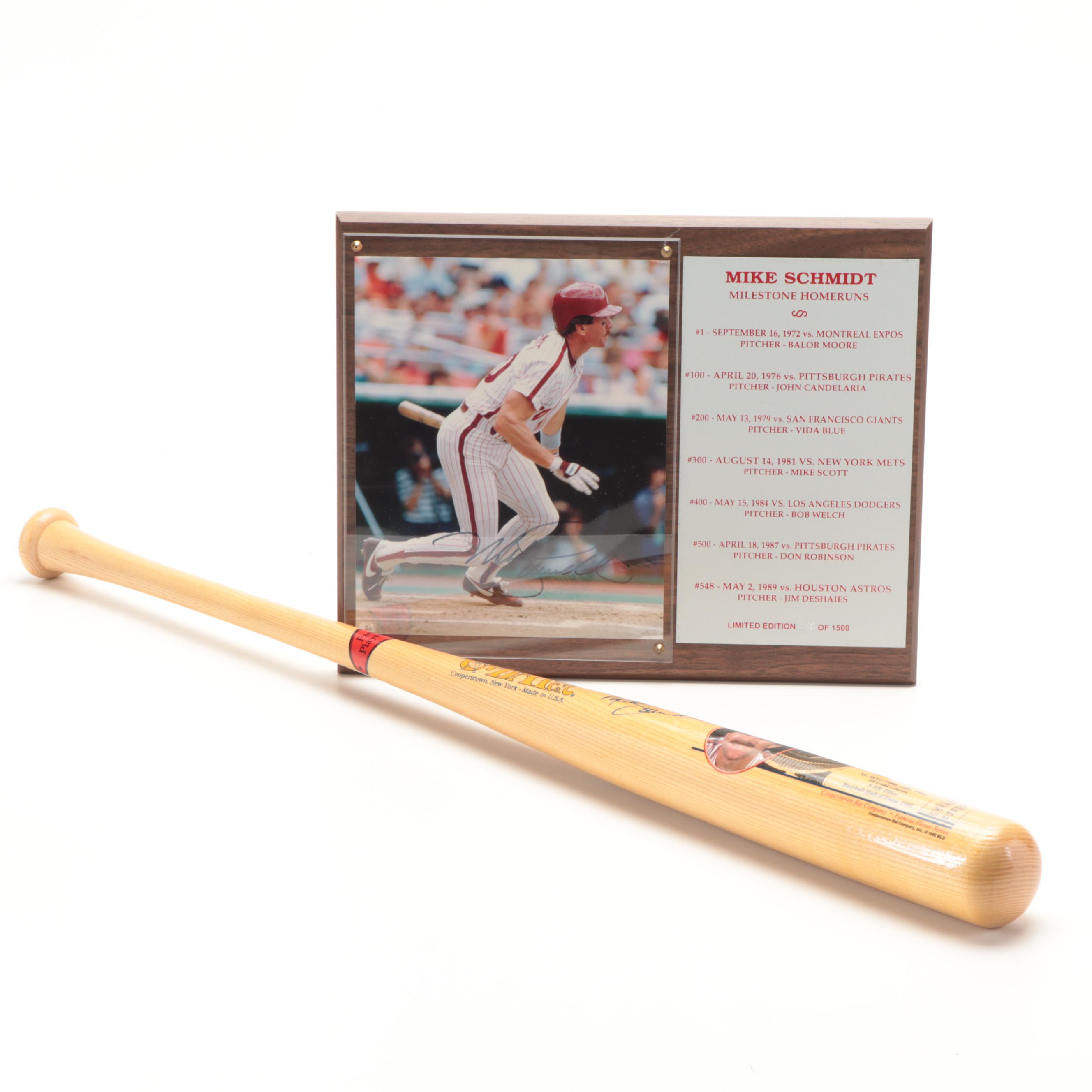Philadelphia Phillies Mike Schmidt Signed Plaque and Hall Of Fame Bat
