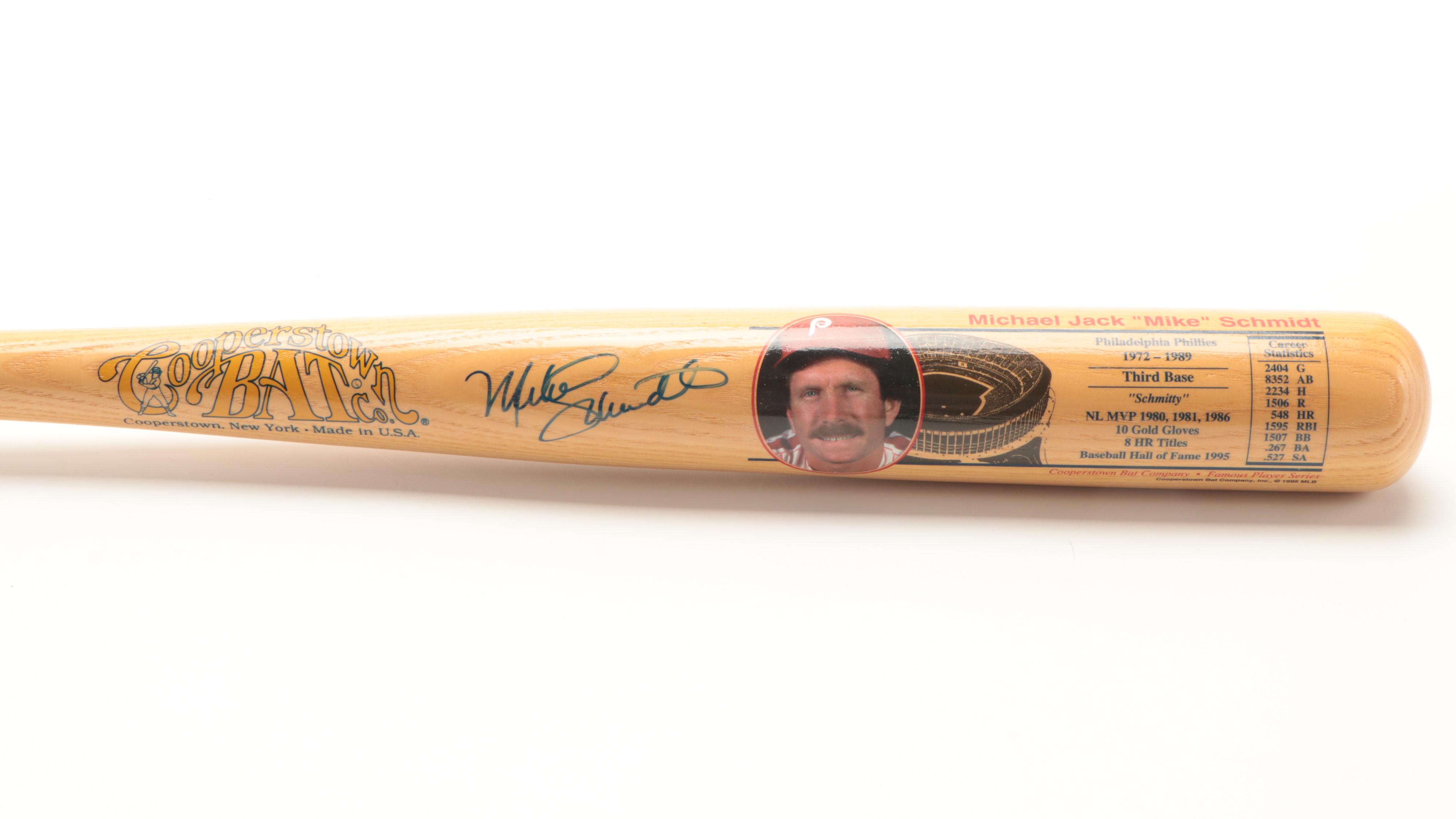 Philadelphia Phillies Mike Schmidt Signed Plaque and Hall Of Fame Bat