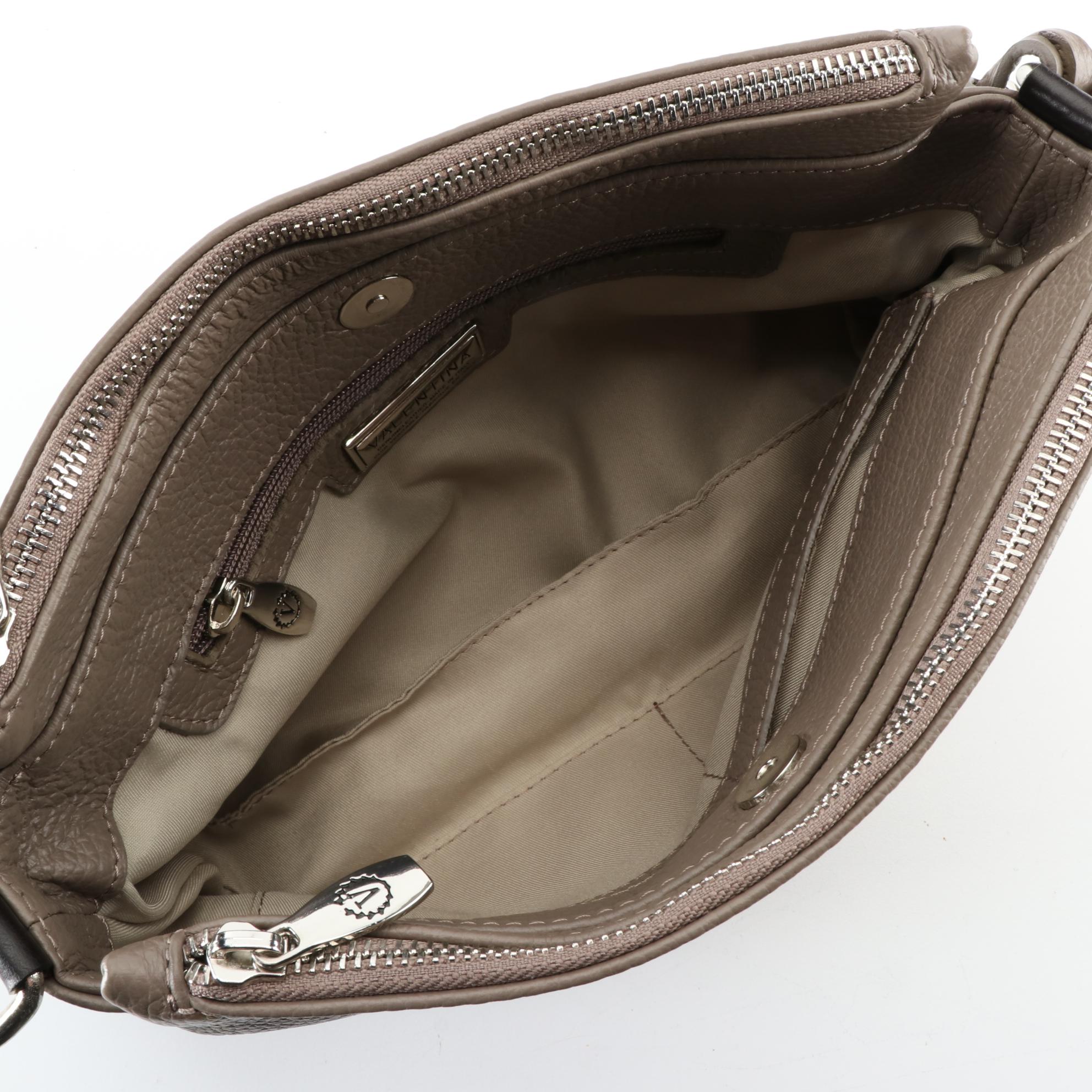 Valentina Small DoubleZip Shoulder Bag in Grey Grained Leather EBTH