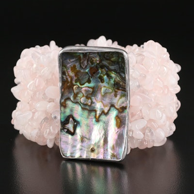 Amy Kahn Russell Rose Quartz Bracelet with Sterling and Abalone Accent