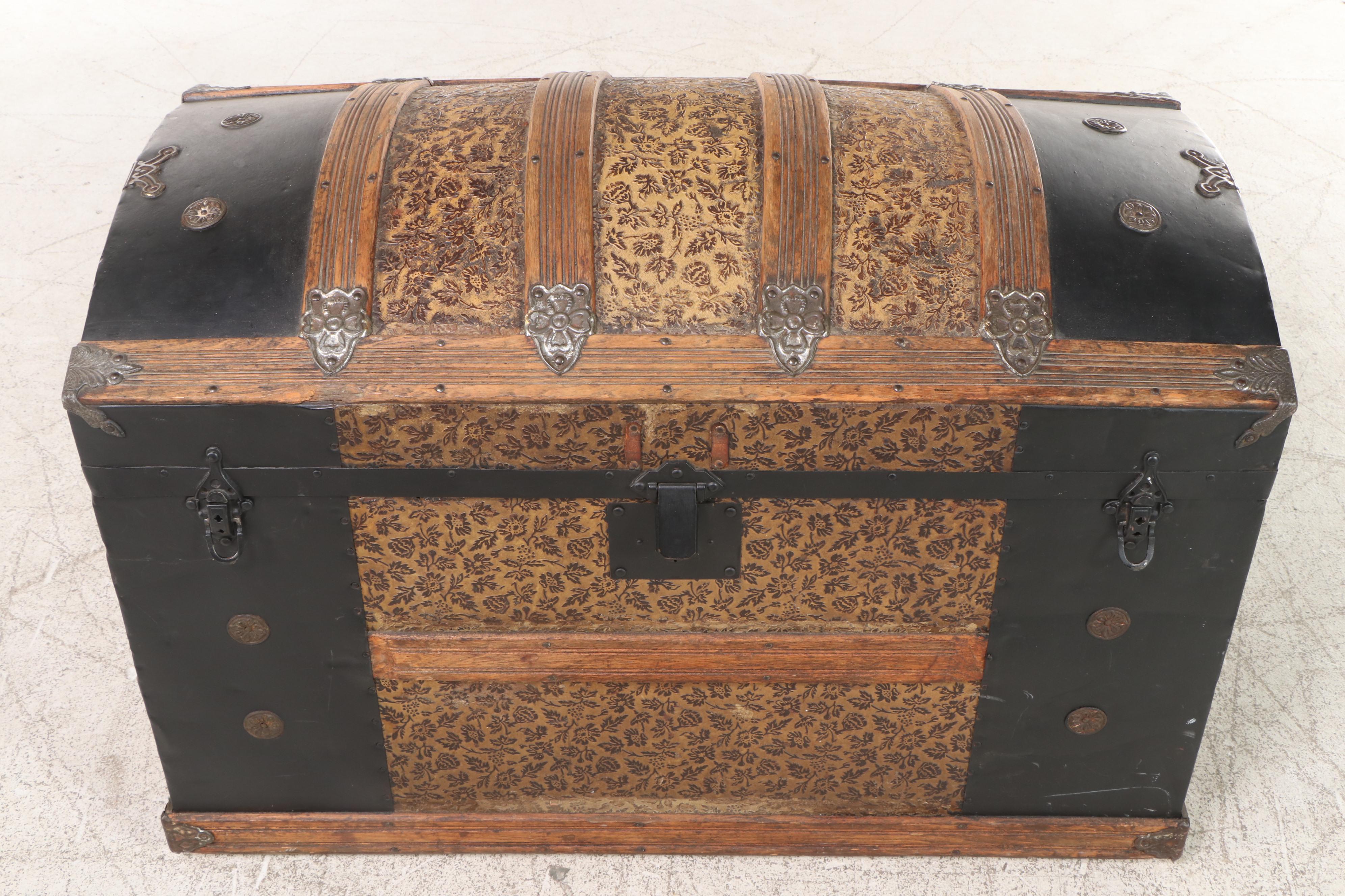 Victorian Dome Top Wood Steamer Trunk, Early 20th Century EBTH