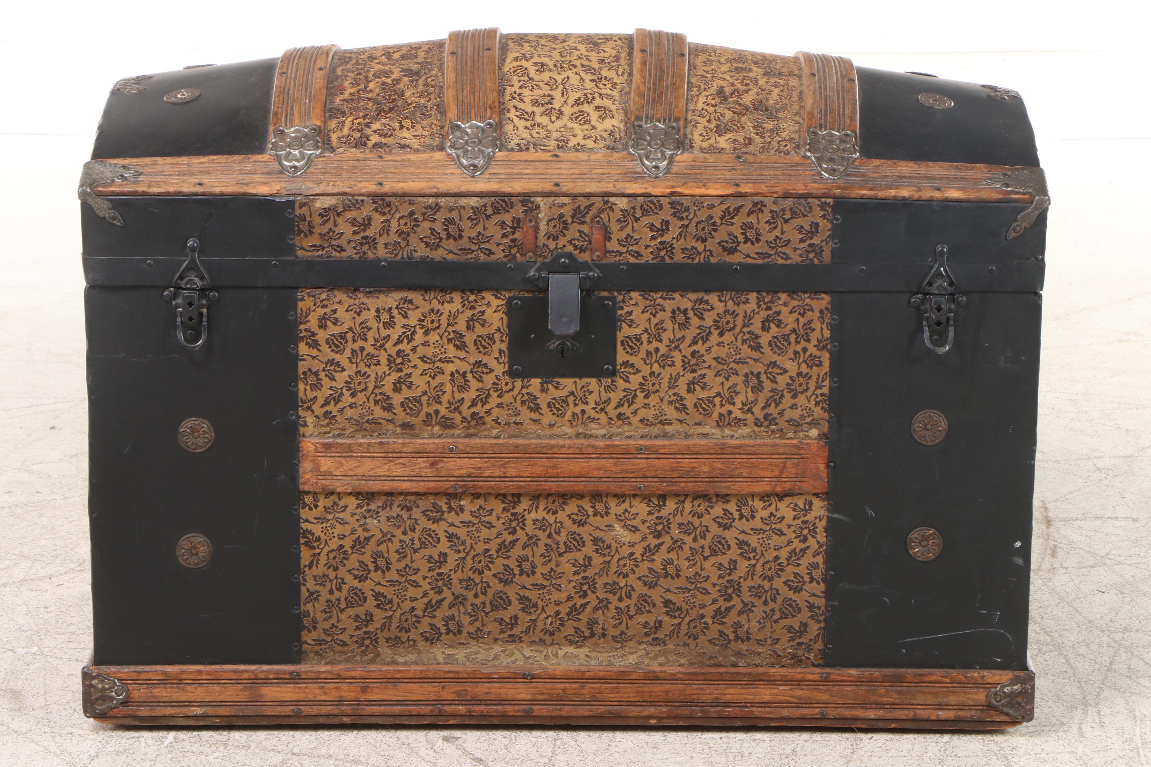 Victorian Dome Top Wood Steamer Trunk, Early 20th Century EBTH