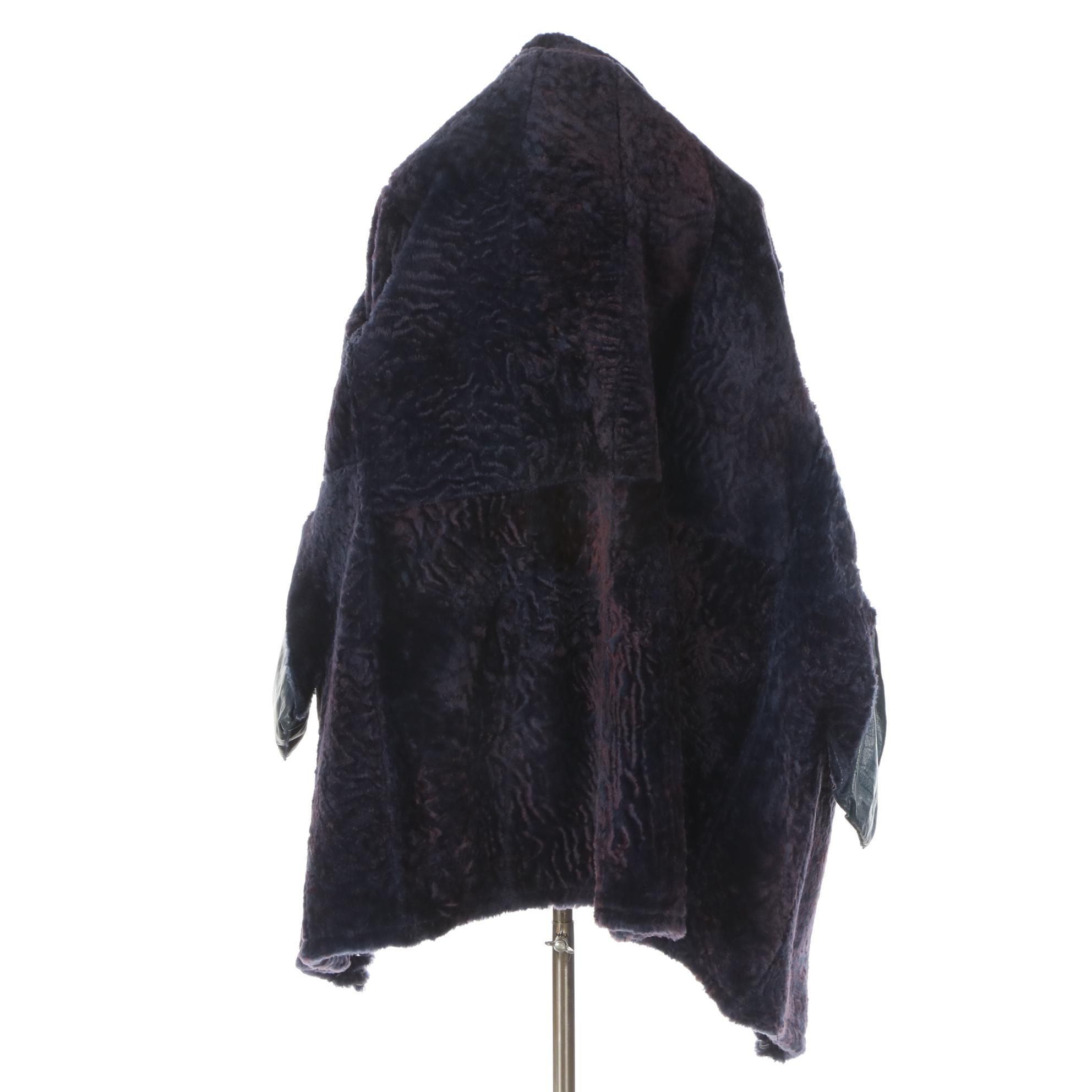 Sinclair Pelle Blue Dyed Spanish Shearling Hooded Coat for Saks Fifth