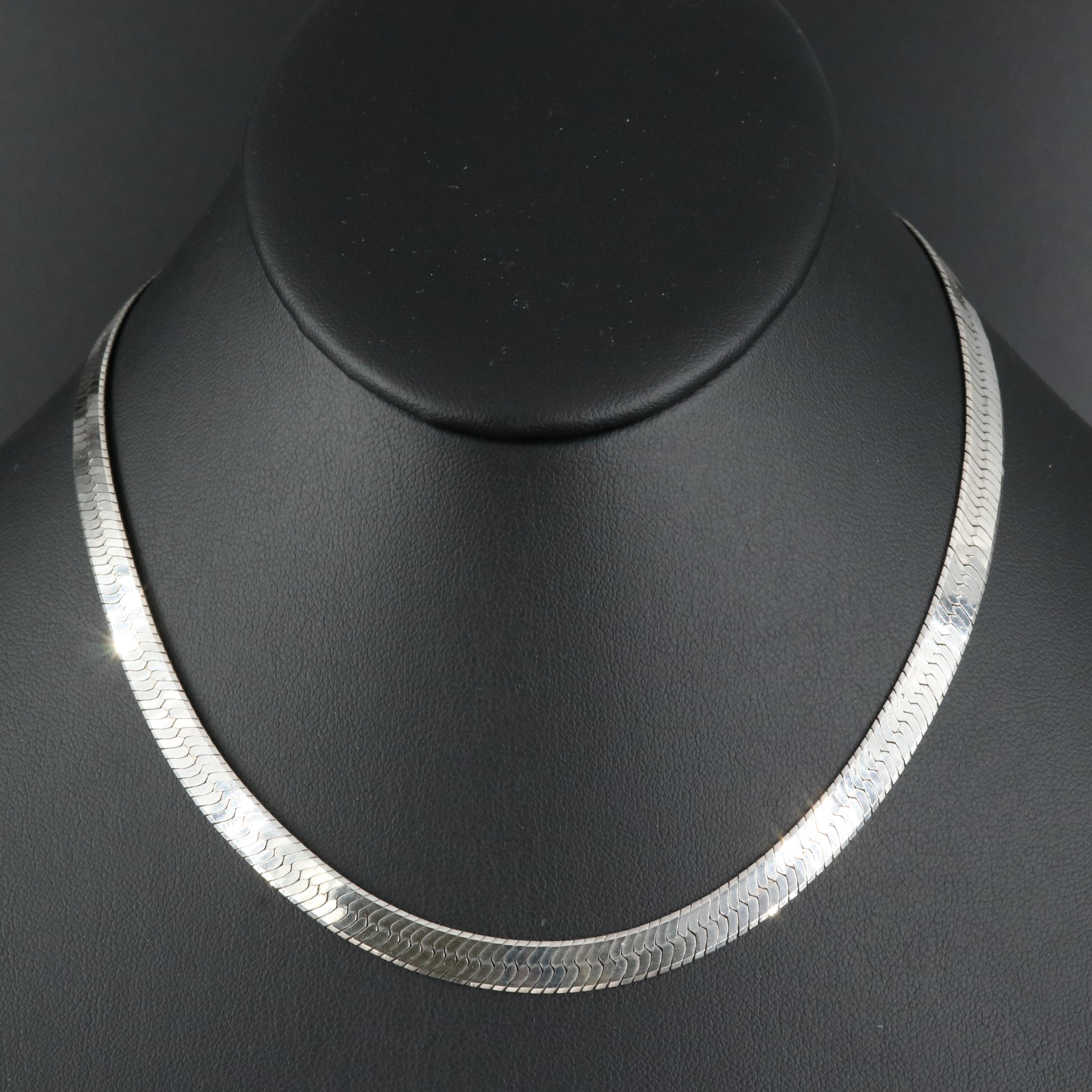 Sterling Herringbone Chain Necklace EBTH