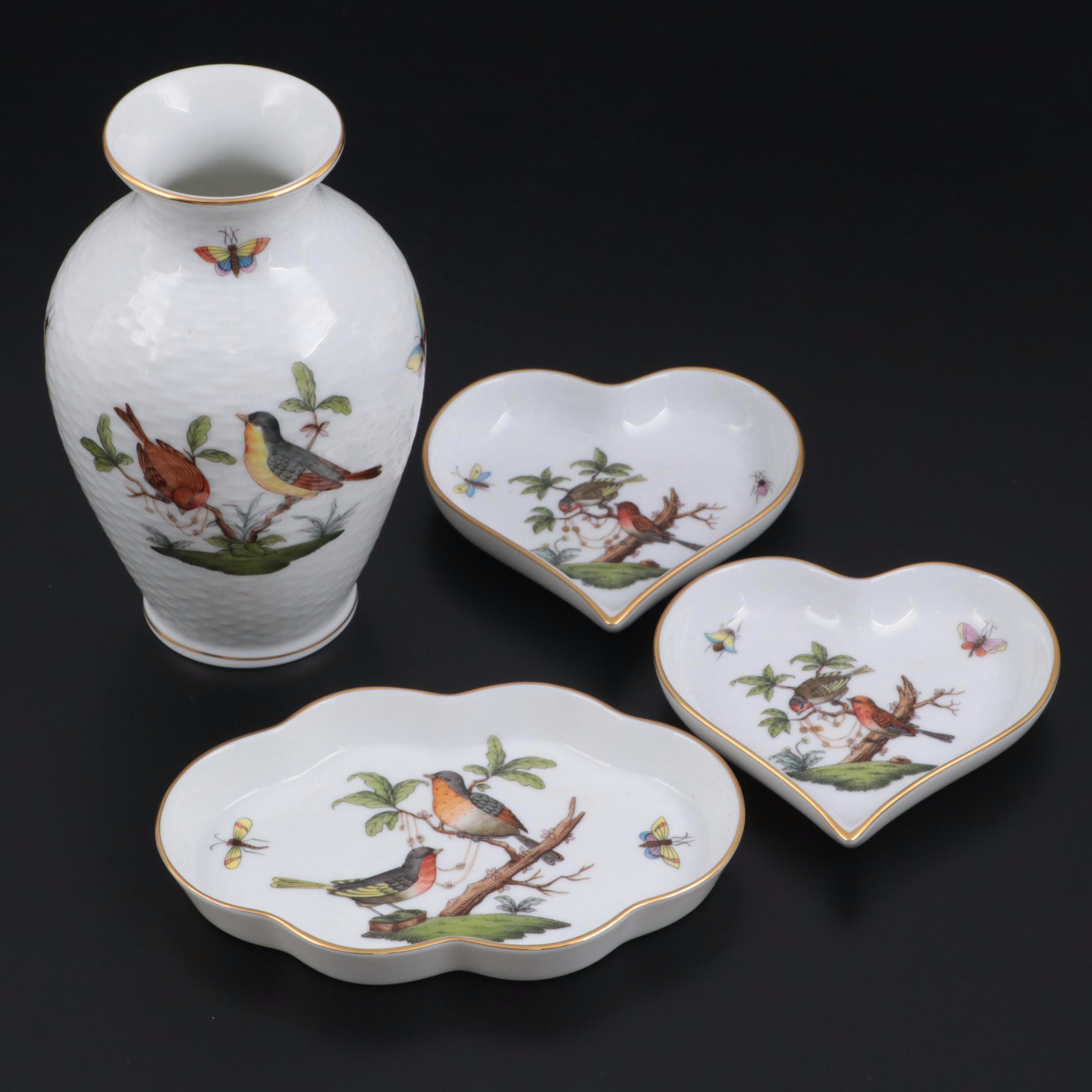 Herend "Rothschild Bird" Porcelain Vase and Trays EBTH