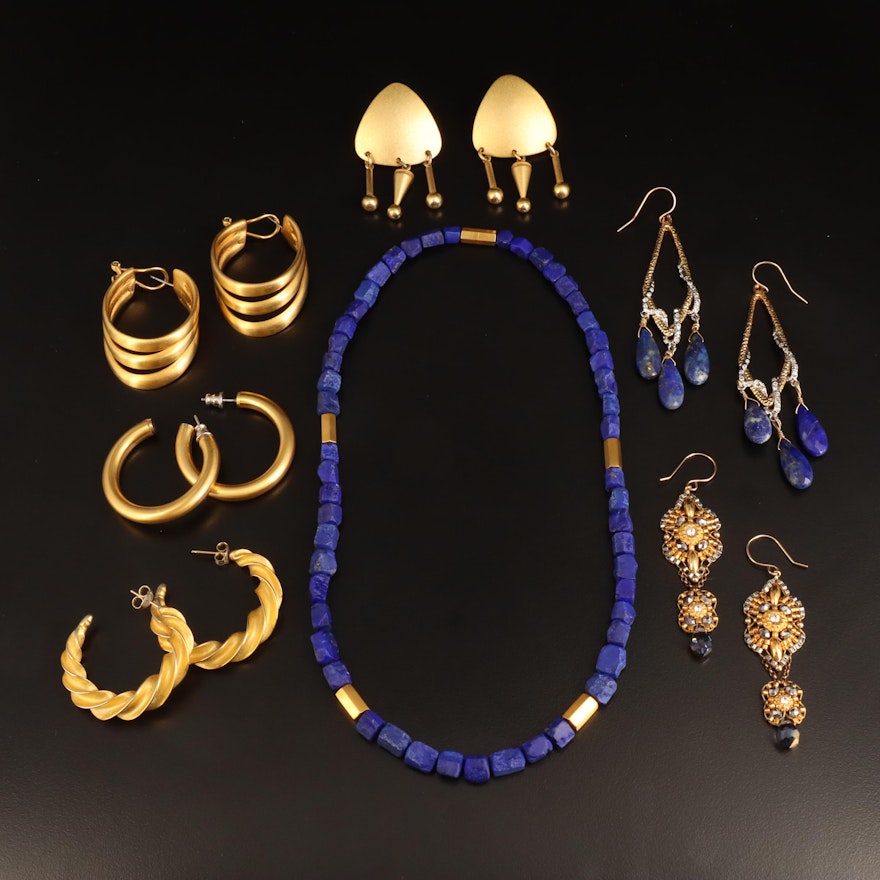 Clara Studio Earrings and Lapis Lazuli Necklace Featured in Jewelry Selection