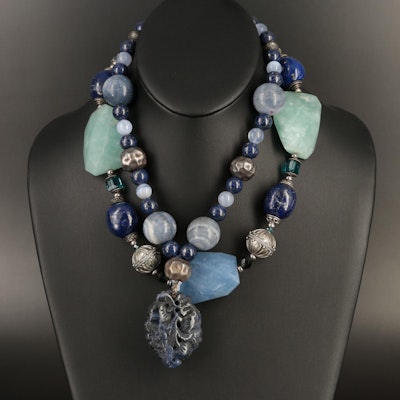 Pairing of Sterling Lapis Lazuli, Coral and Agate Necklaces