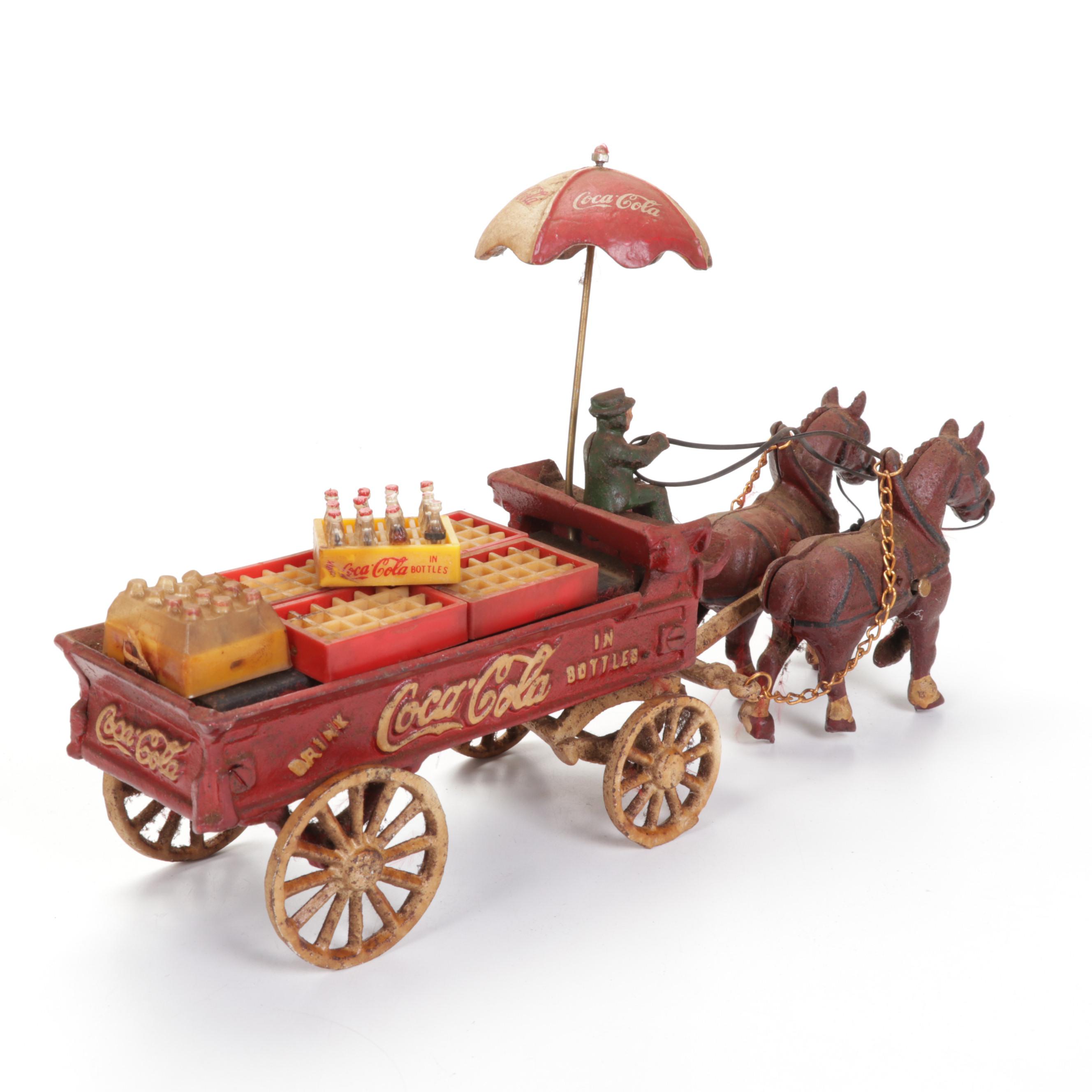 Cast Iron CocaCola Horse Drawn Wagon With Other Cast Iron Delivery