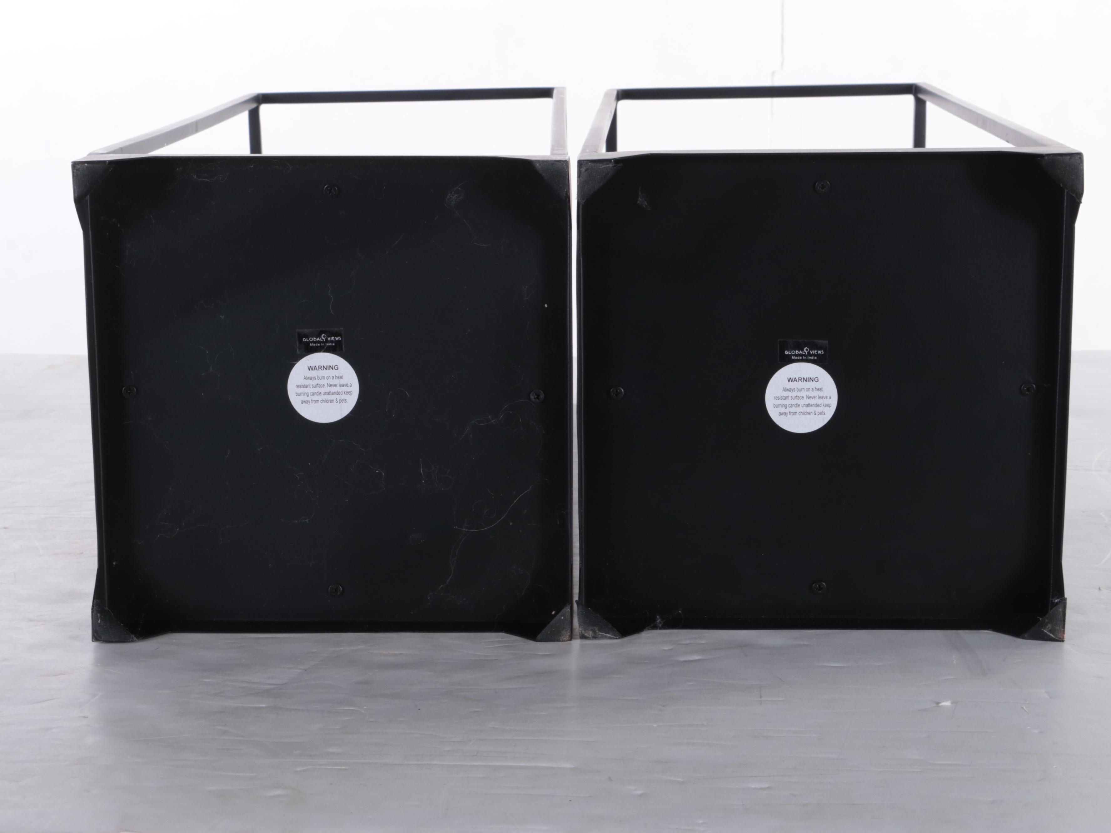 Global Views Crackle Glass Hurricane and Metal Candle Holders EBTH