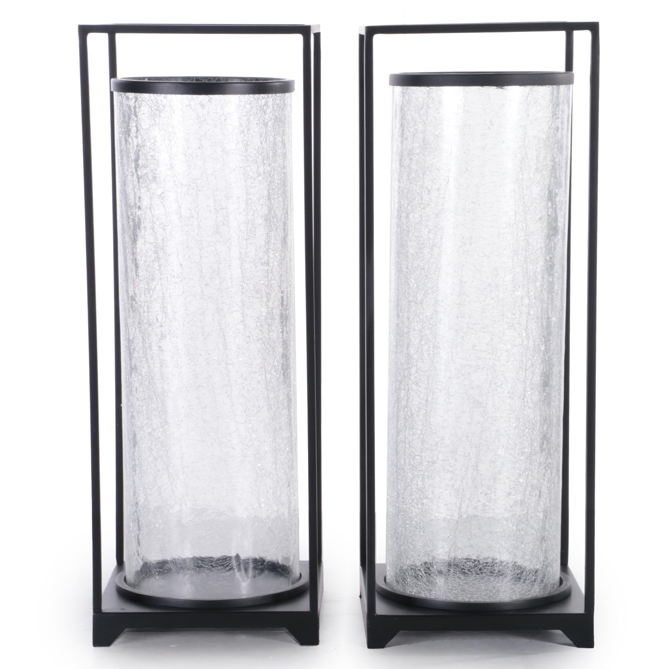 Global Views Crackle Glass Hurricane and Metal Candle Holders EBTH