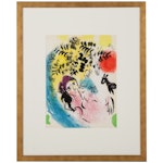 Marc Chagall Color Lithograph "Les Amoureux au soleil rouge," 1960