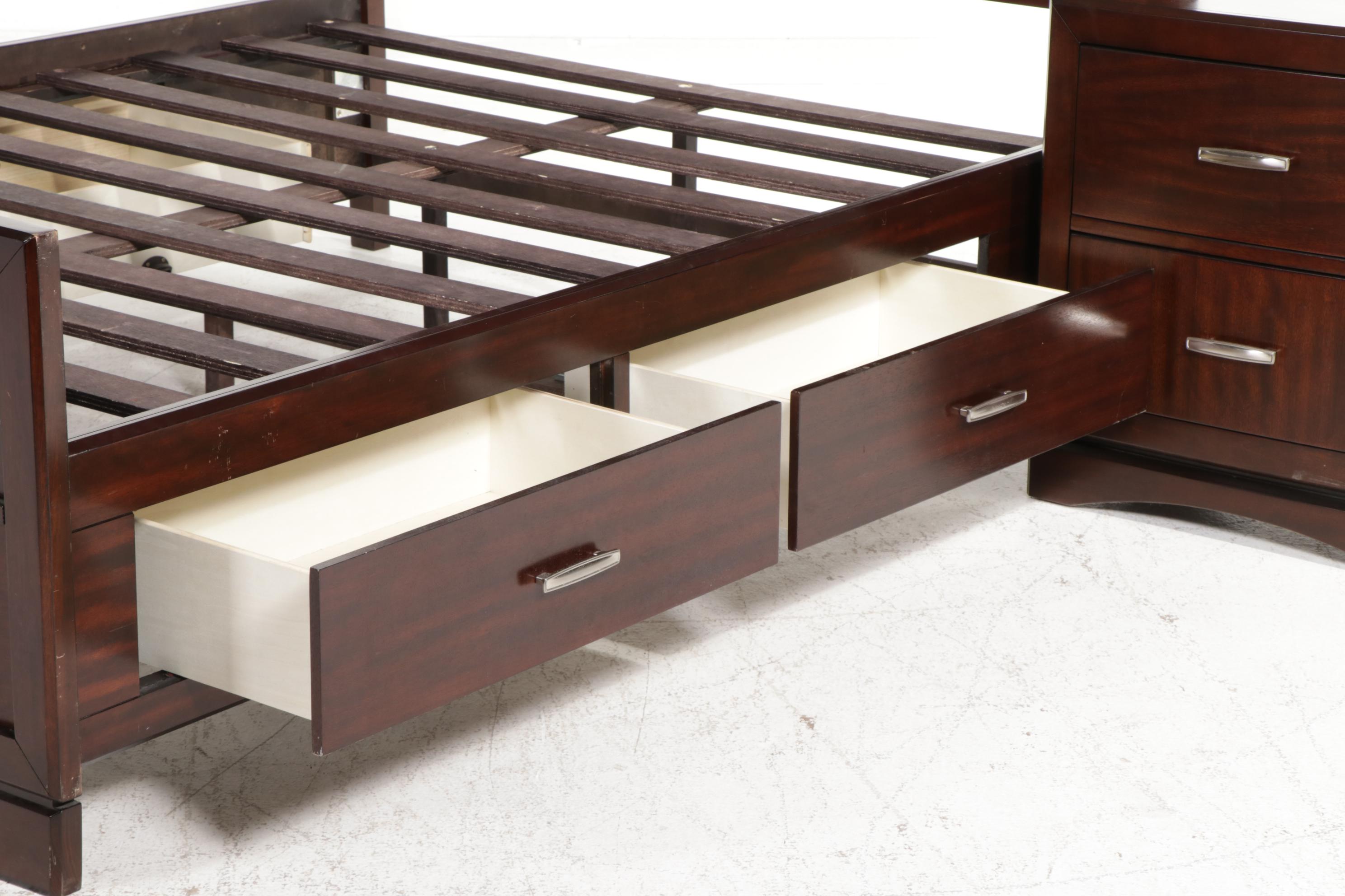 Najarian "Toronto" PecanStained Queen Size Bed Frame with TwoDrawer Nightstand EBTH