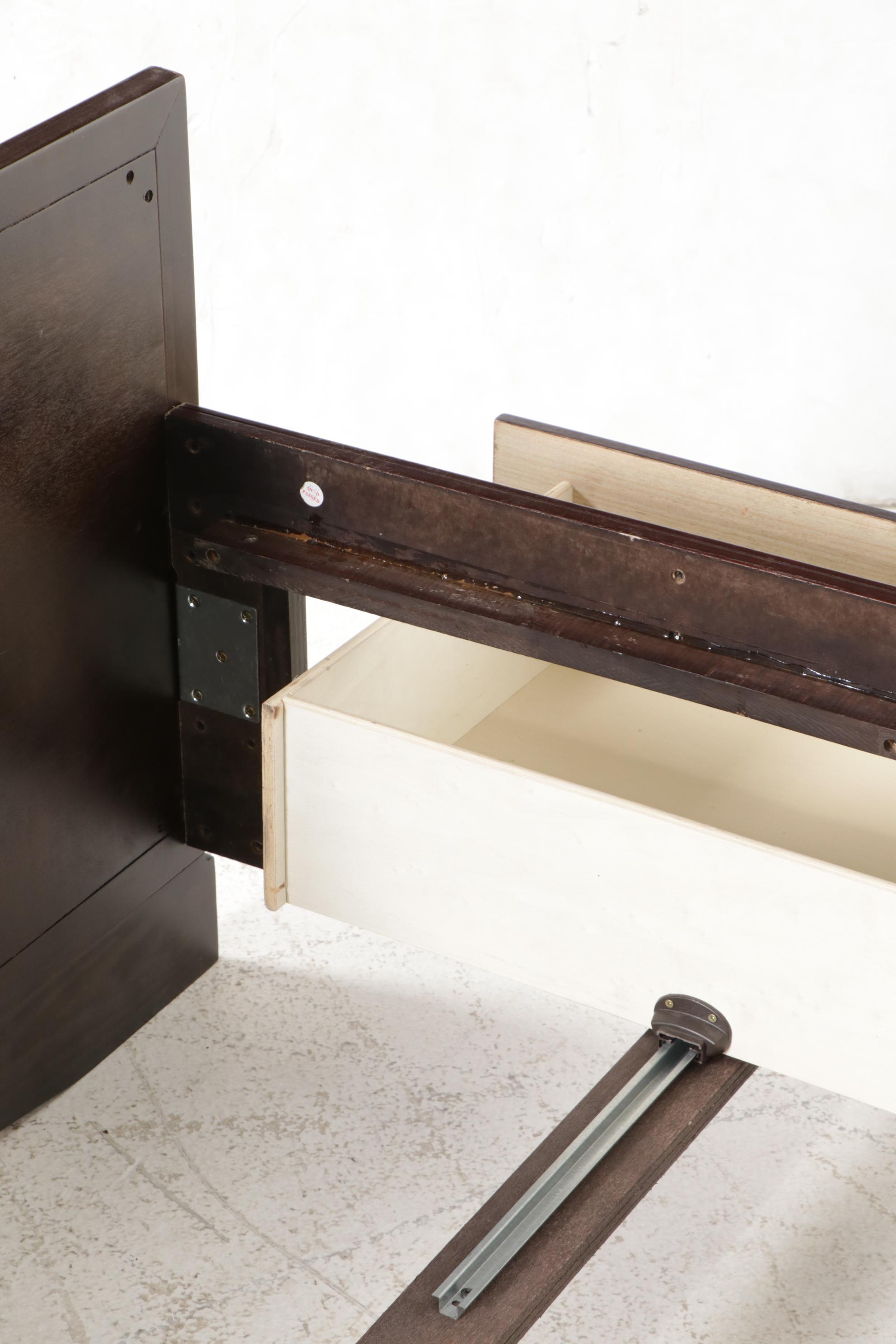 Najarian "Toronto" PecanStained Queen Size Bed Frame with TwoDrawer Nightstand EBTH