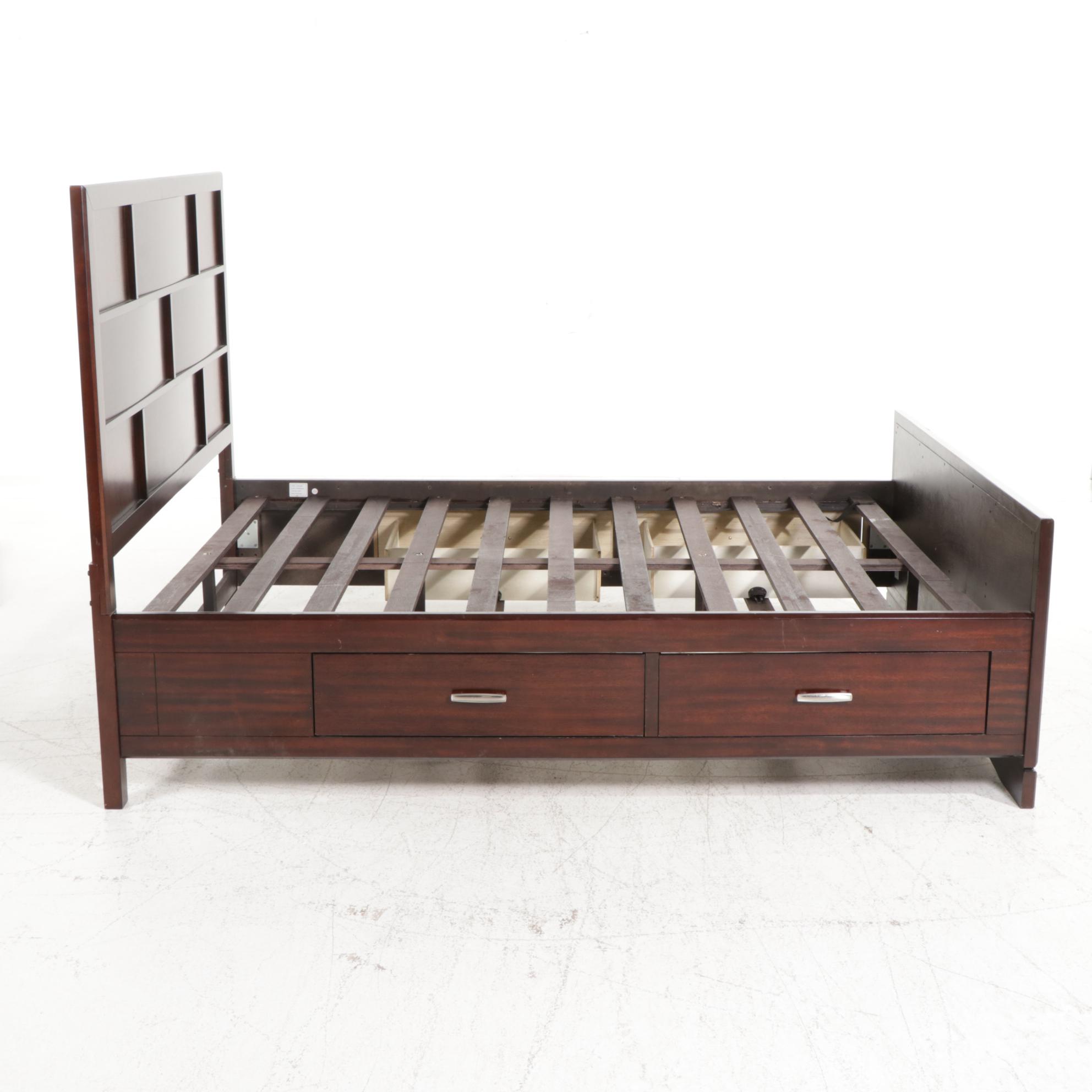 Najarian "Toronto" PecanStained Queen Size Bed Frame with TwoDrawer Nightstand EBTH