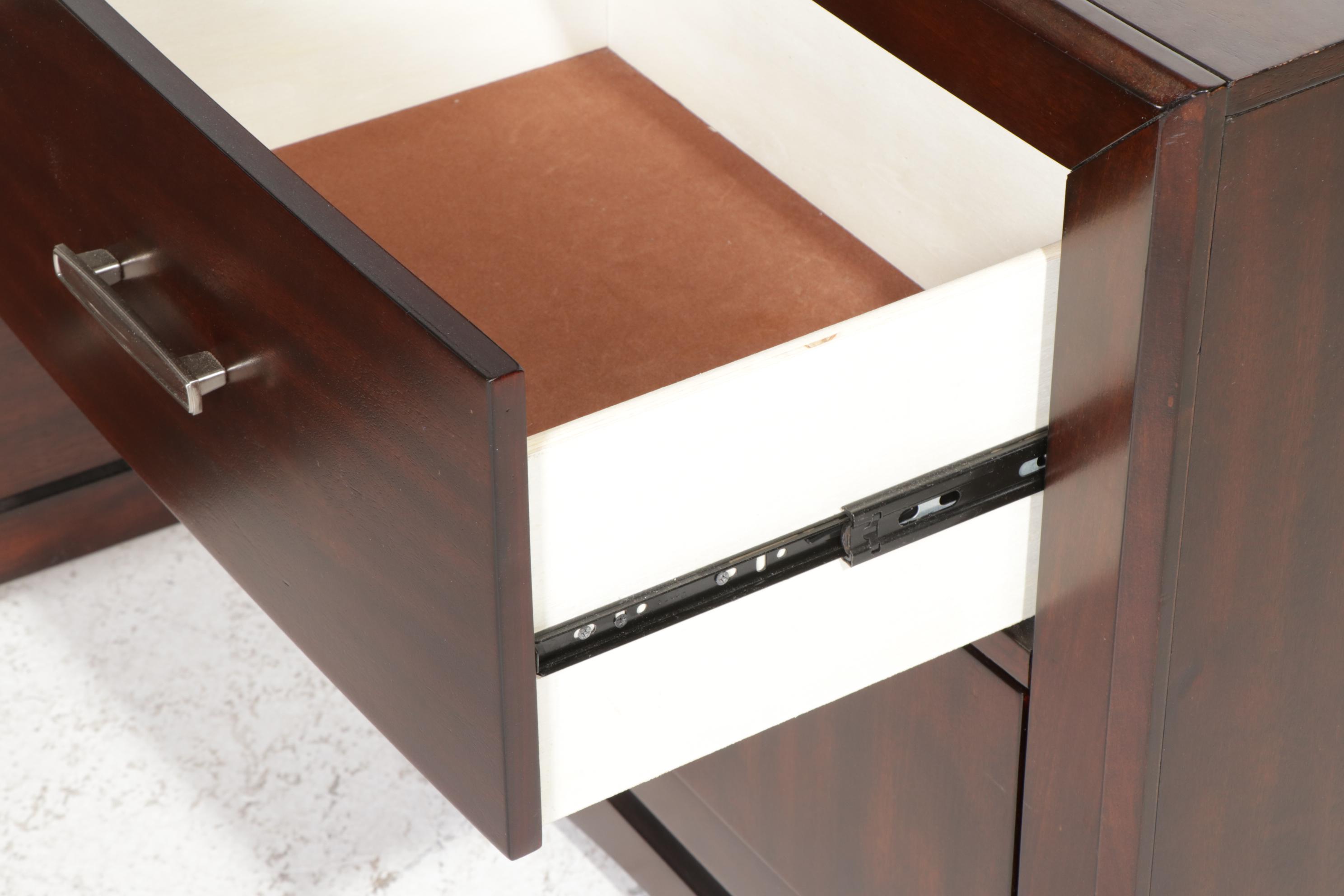 Najarian "Toronto" PecanStained Queen Size Bed Frame with TwoDrawer Nightstand EBTH