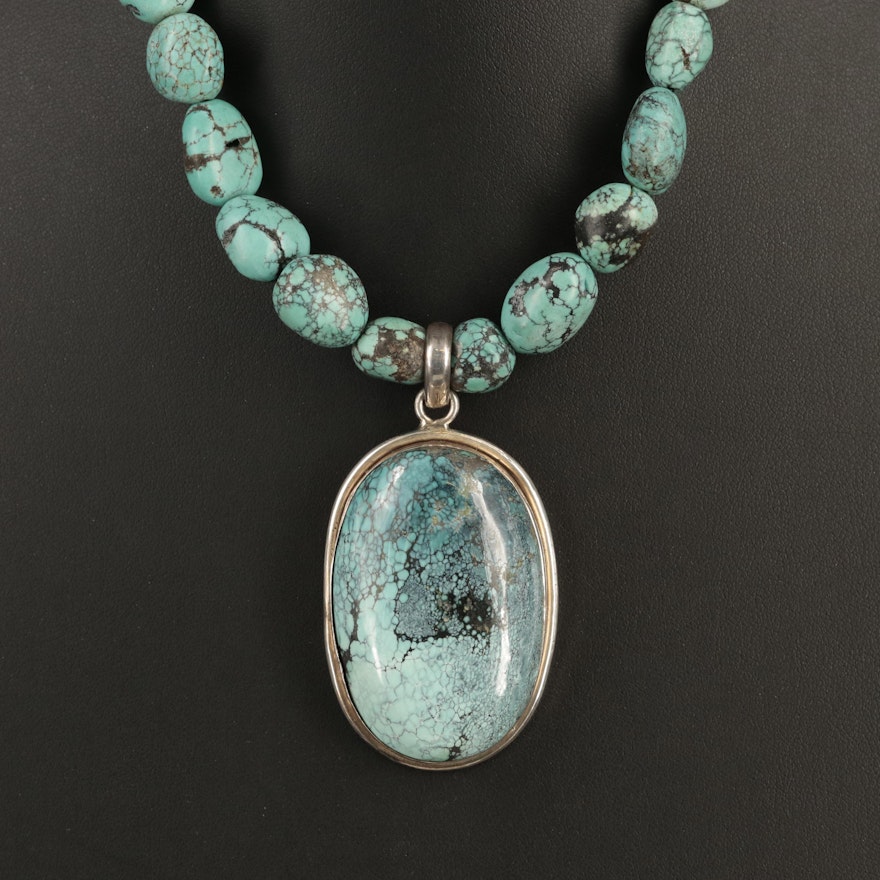 Southwestern Sterling Turquoise Pendant Necklace
