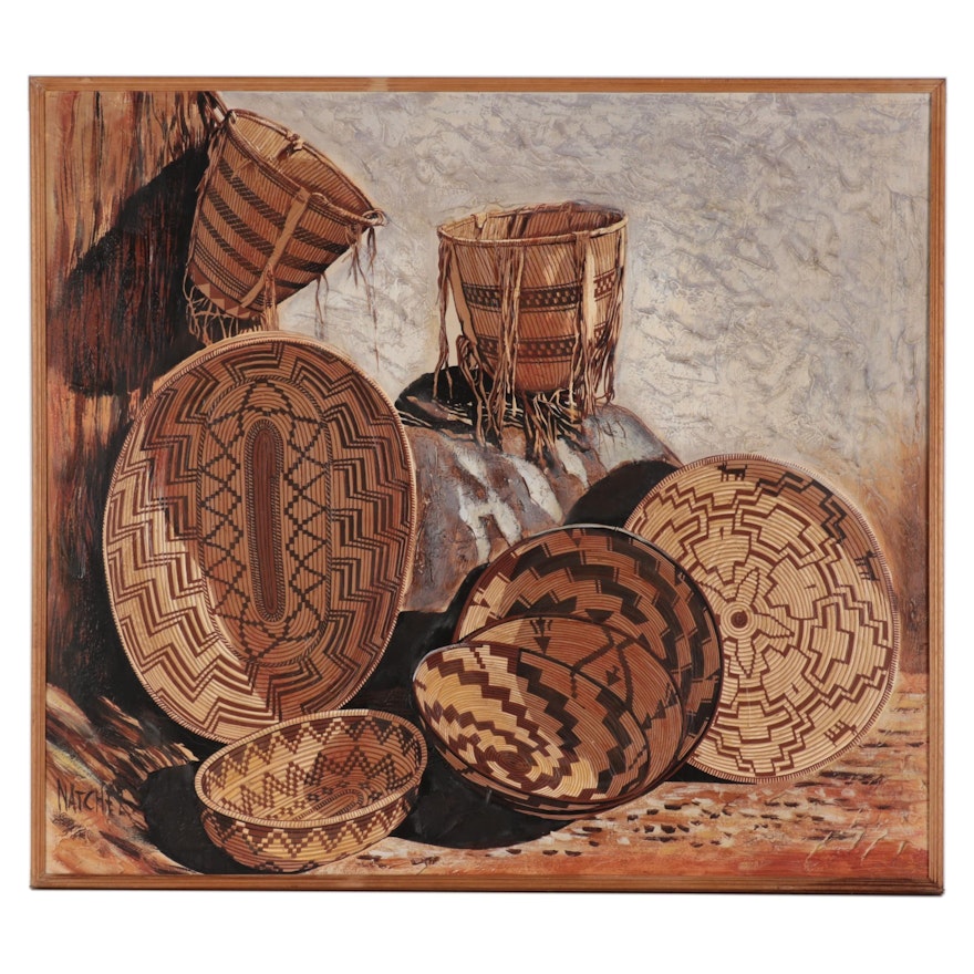 Stan Natchez Oil Painting "Native American Baskets Still Life"