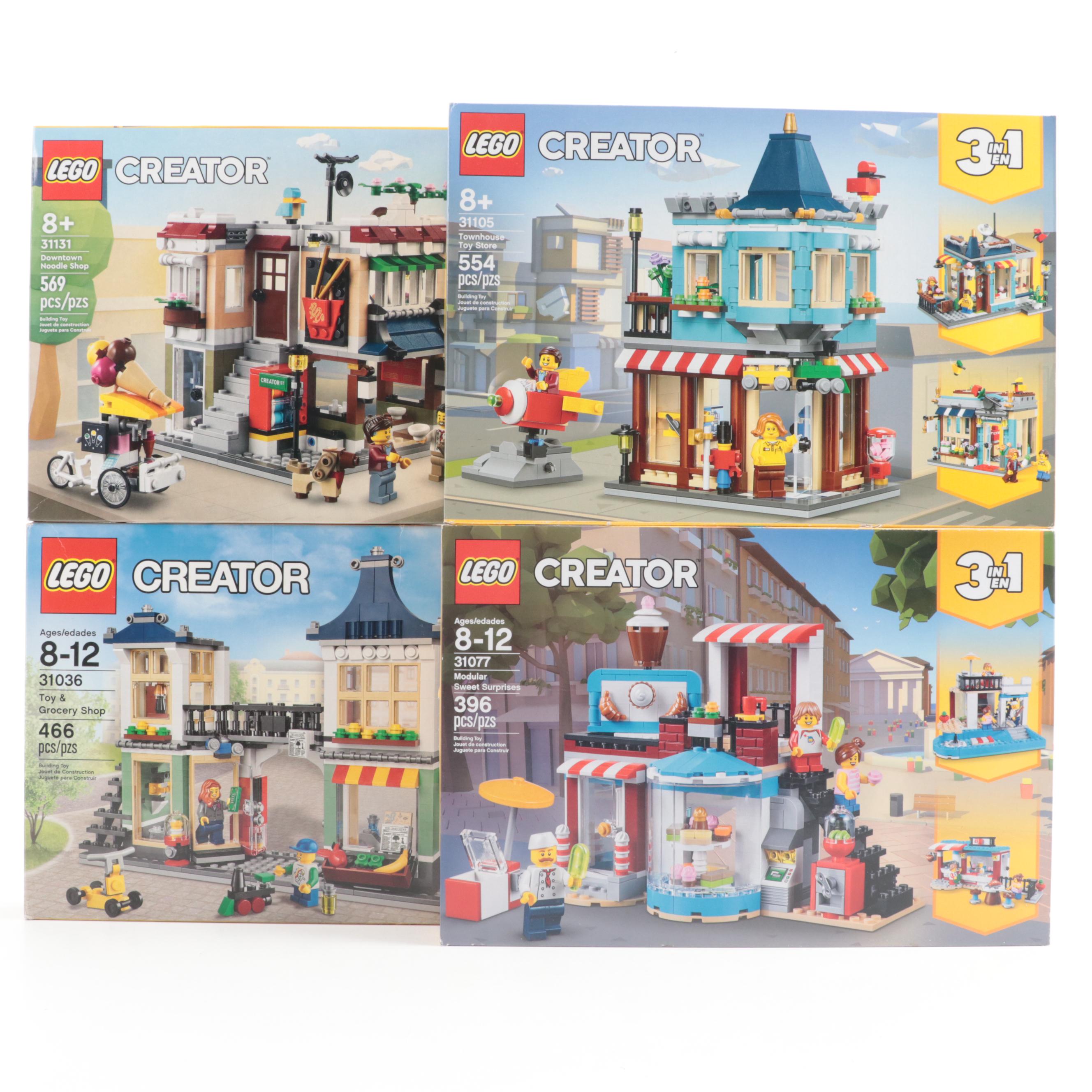 LEGO Townhouse Toy Store, Modular Sweet Surprises, Noodle Shop and More