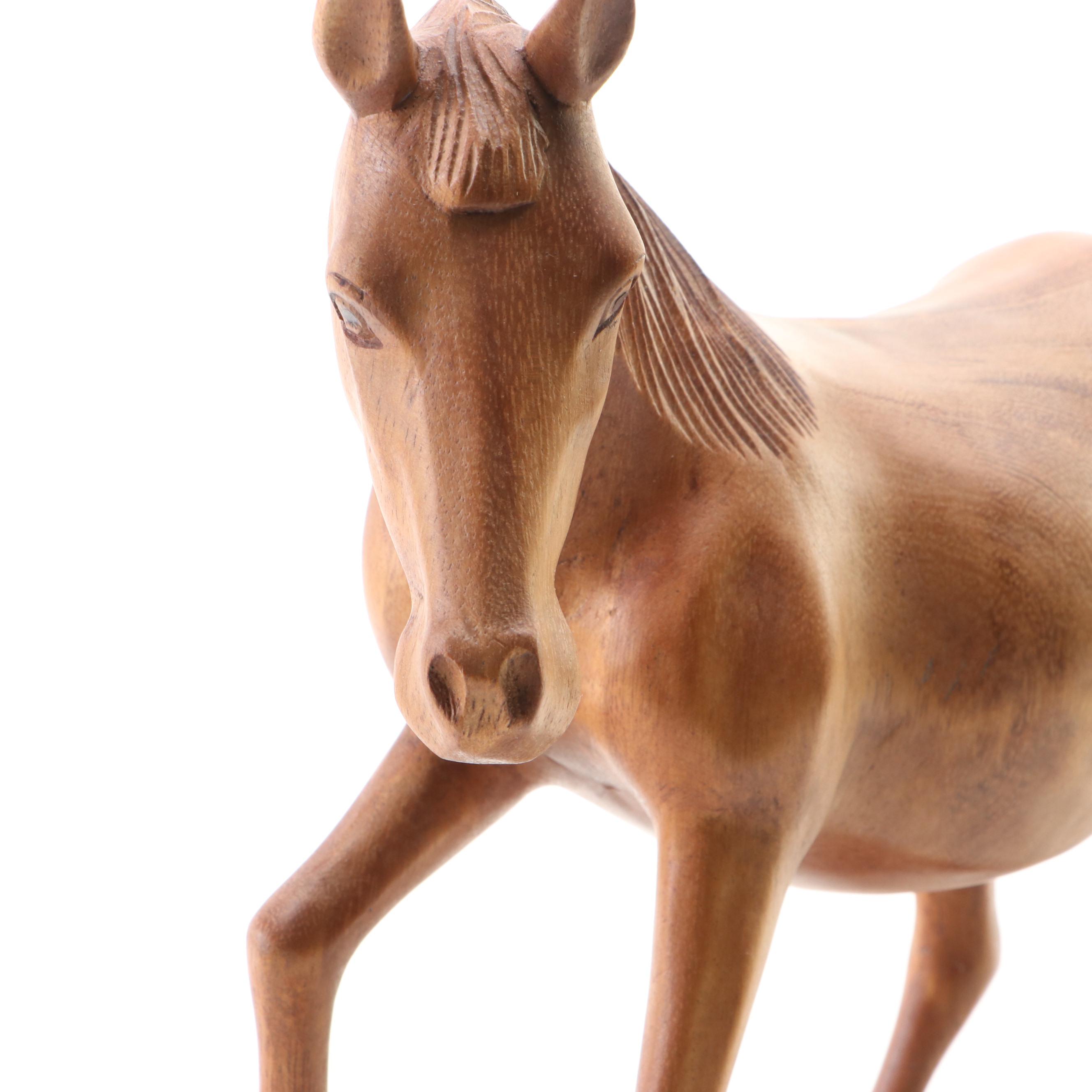Carved Wooden Horse Figurine EBTH