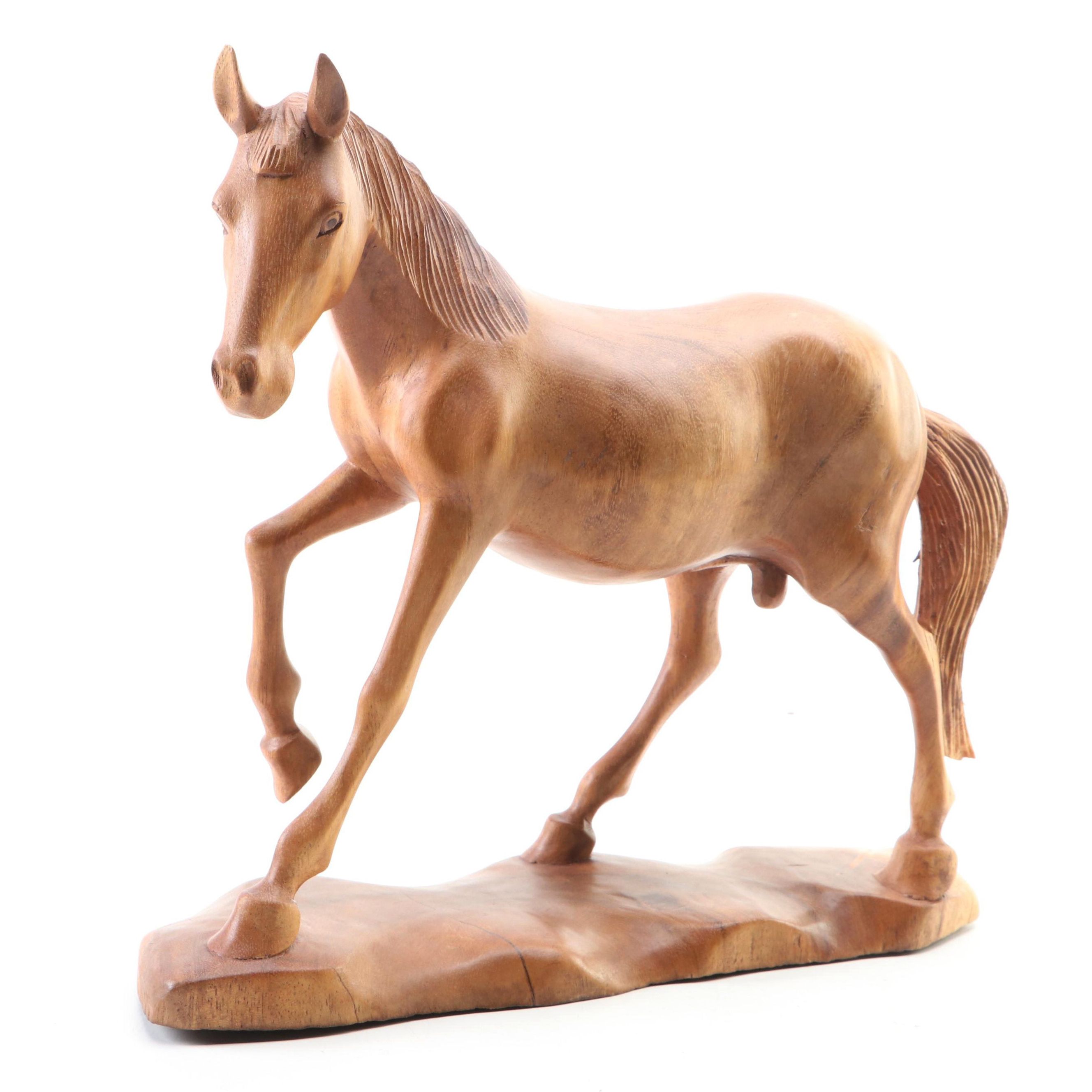 Carved Wooden Horse Figurine EBTH