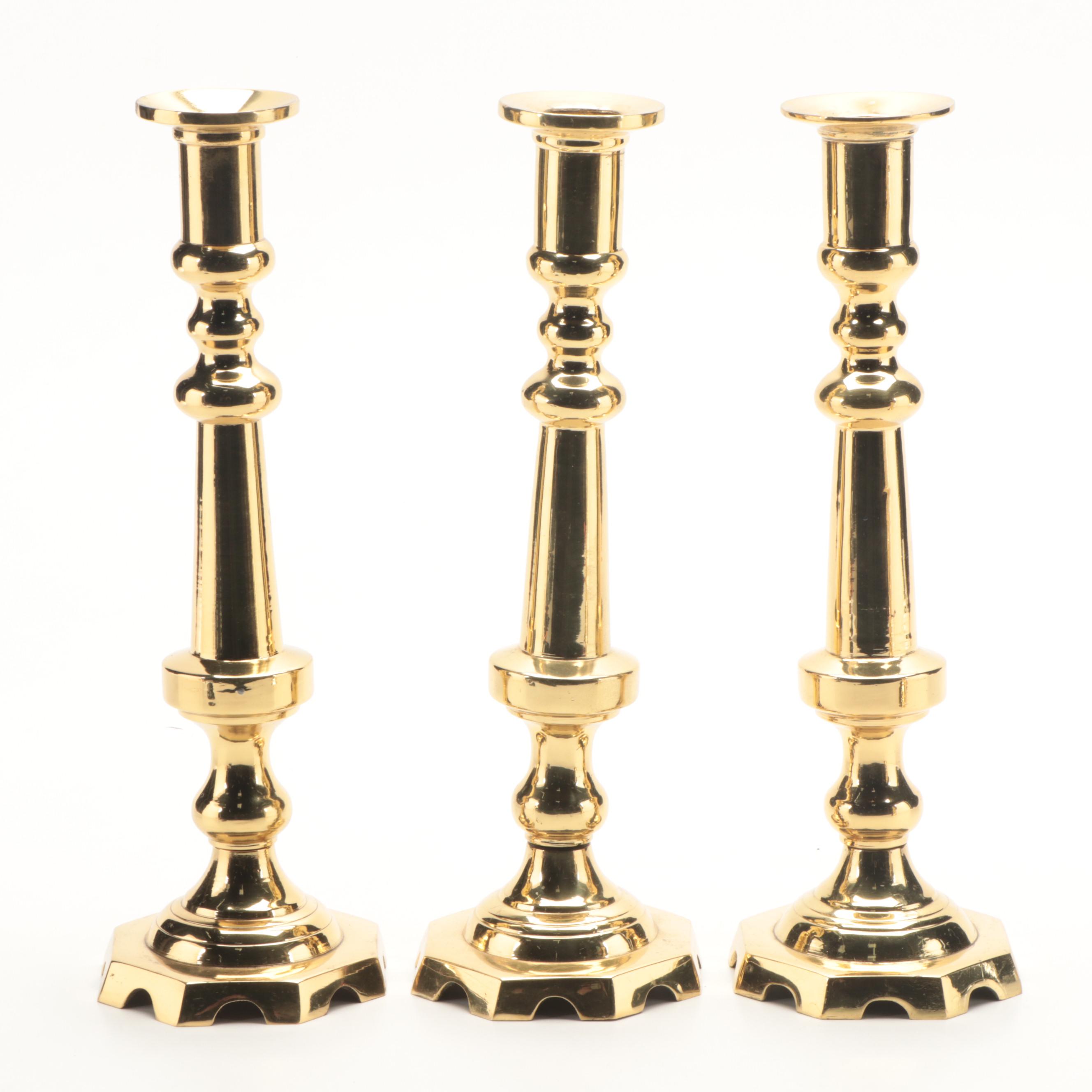 Mexican Cast Brass Pillar Candlesticks EBTH