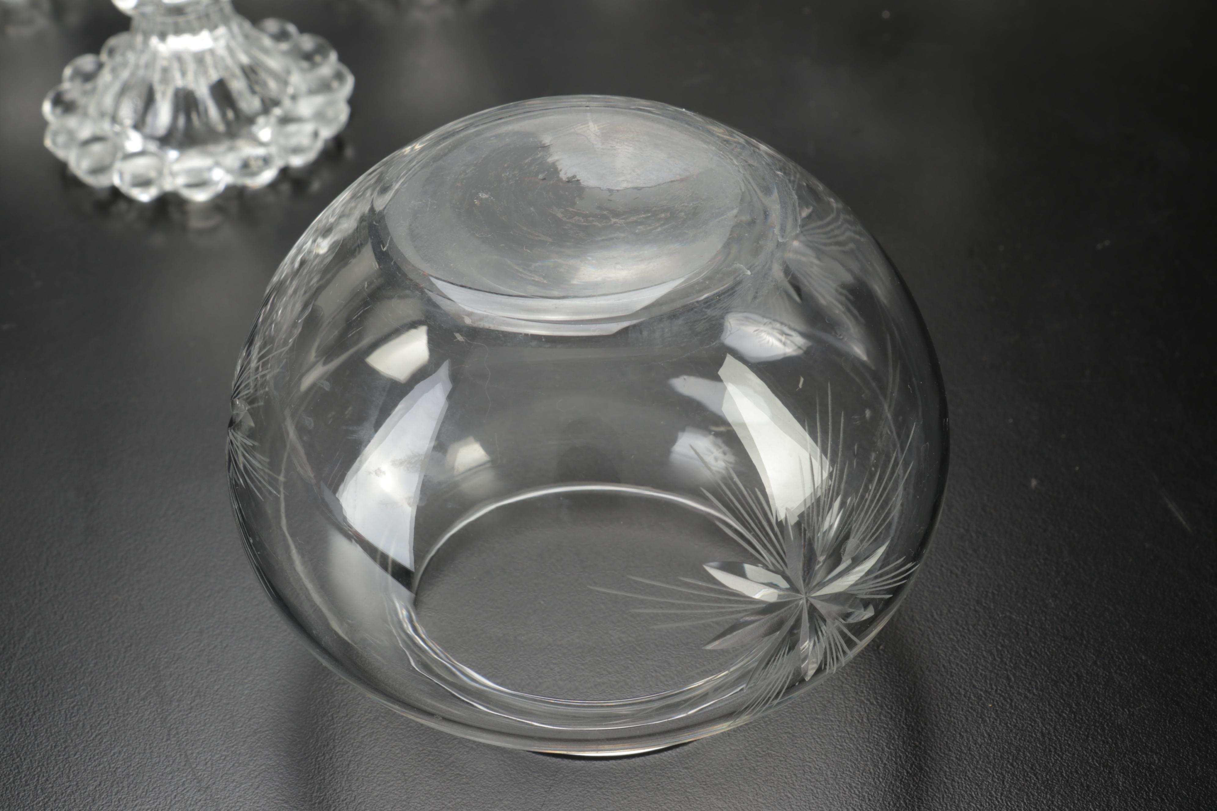 AnchorHocking "Boopie" Coupes with Etched and Pressed Glass Table