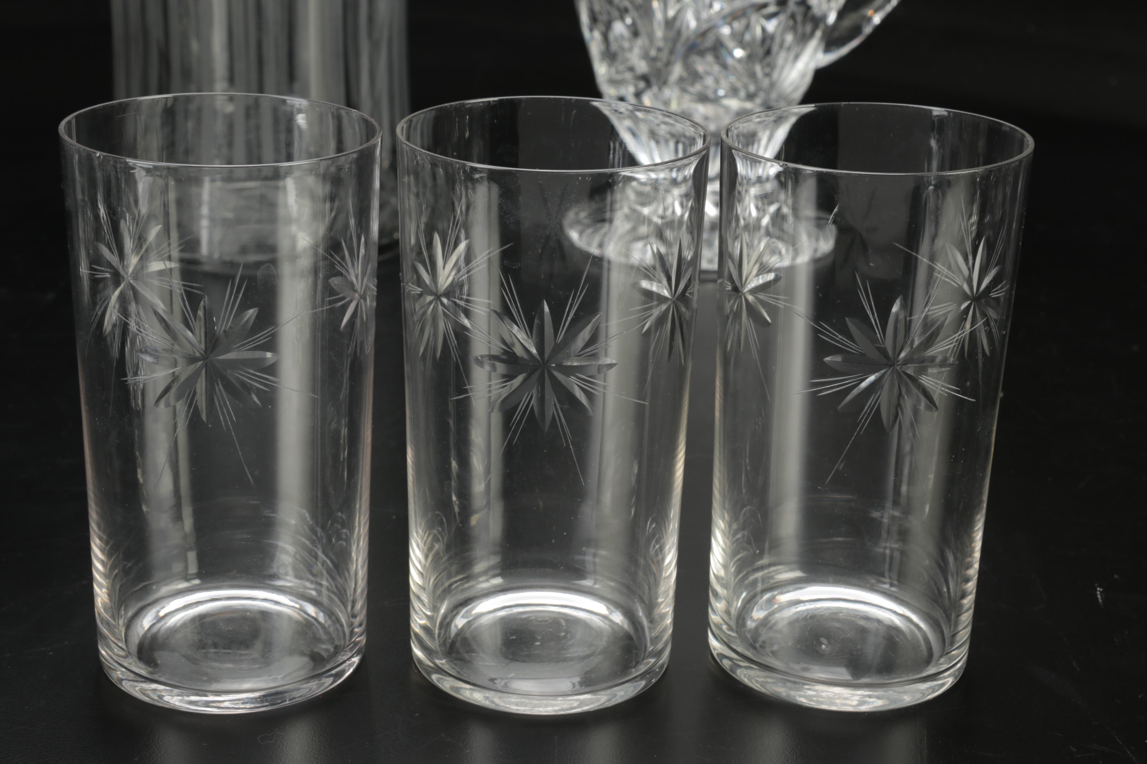 AnchorHocking "Boopie" Coupes with Etched and Pressed Glass Table