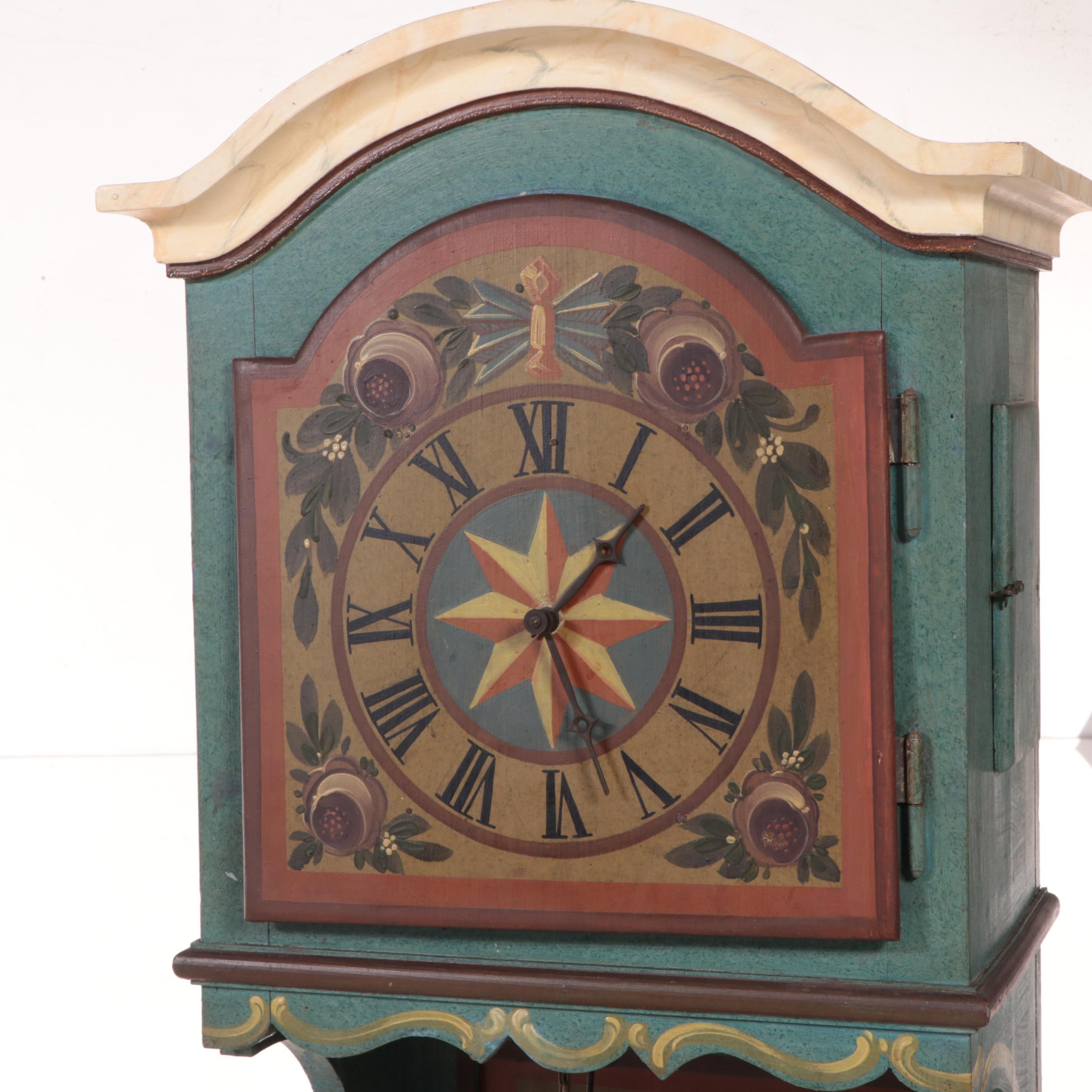 Central European PaintDecorated Grandfather Clock, Late 19th Century