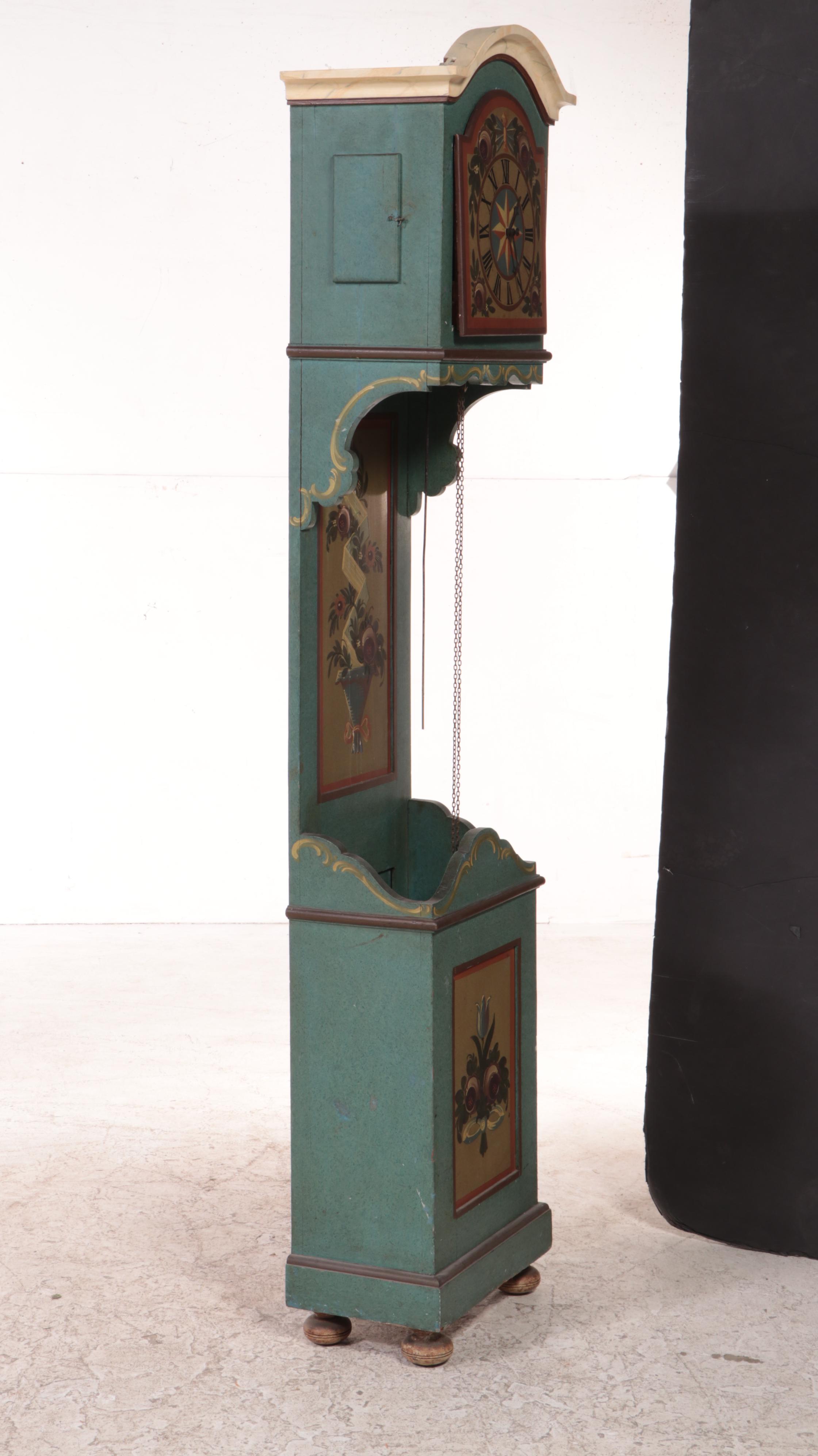 Central European PaintDecorated Grandfather Clock, Late 19th Century