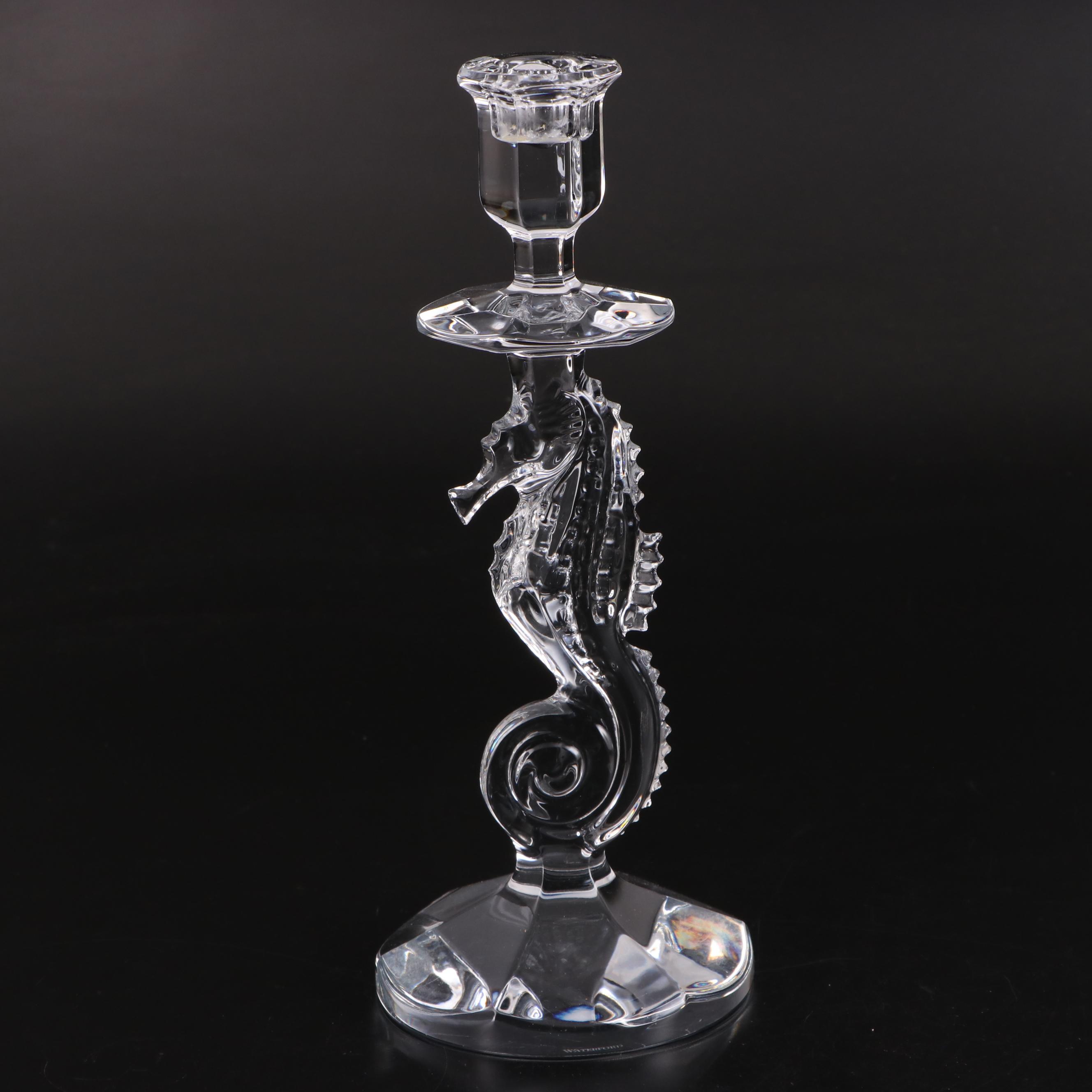 Pair of Waterford Crystal "Seahorse" Single Light Candlesticks EBTH