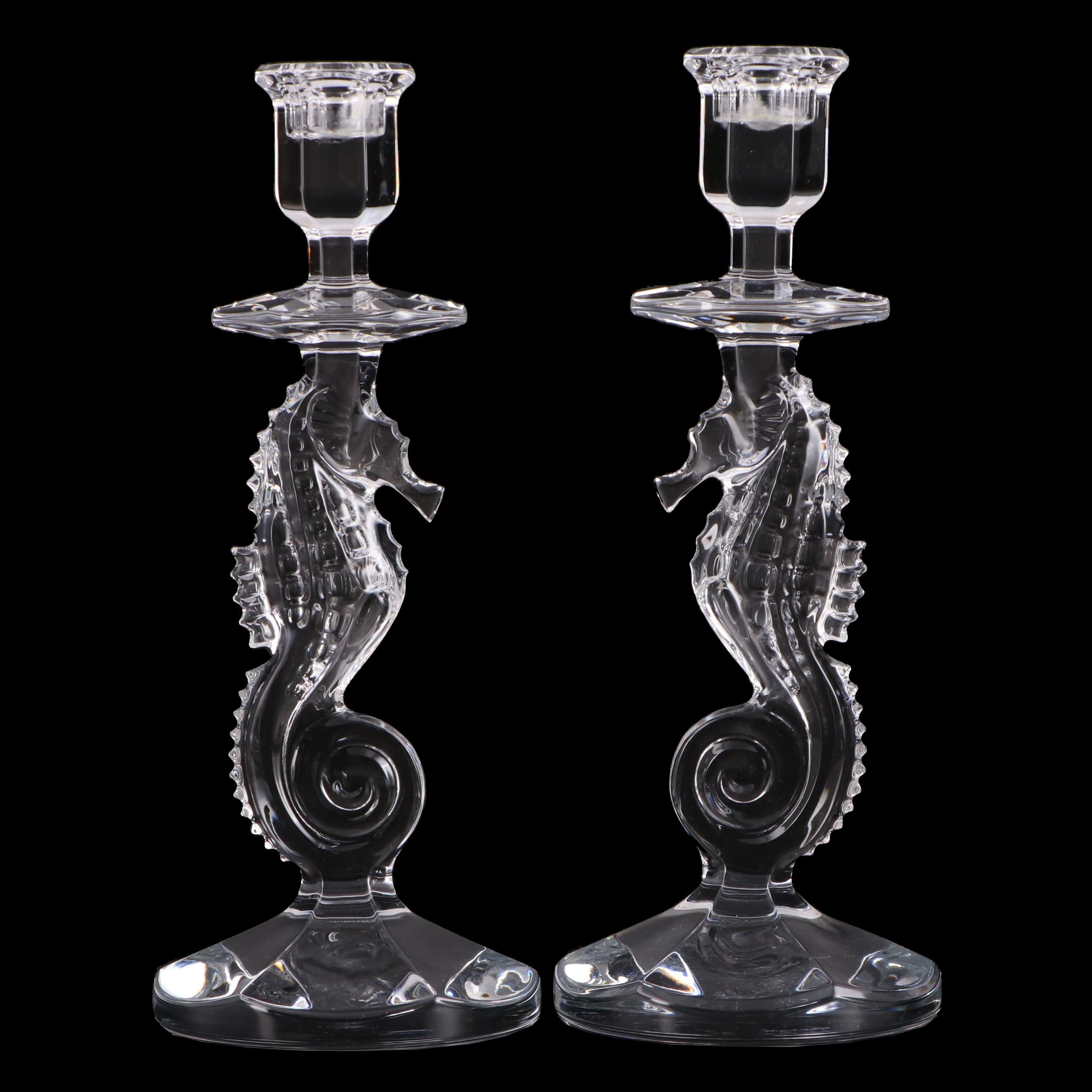 Pair of Waterford Crystal "Seahorse" Single Light Candlesticks EBTH