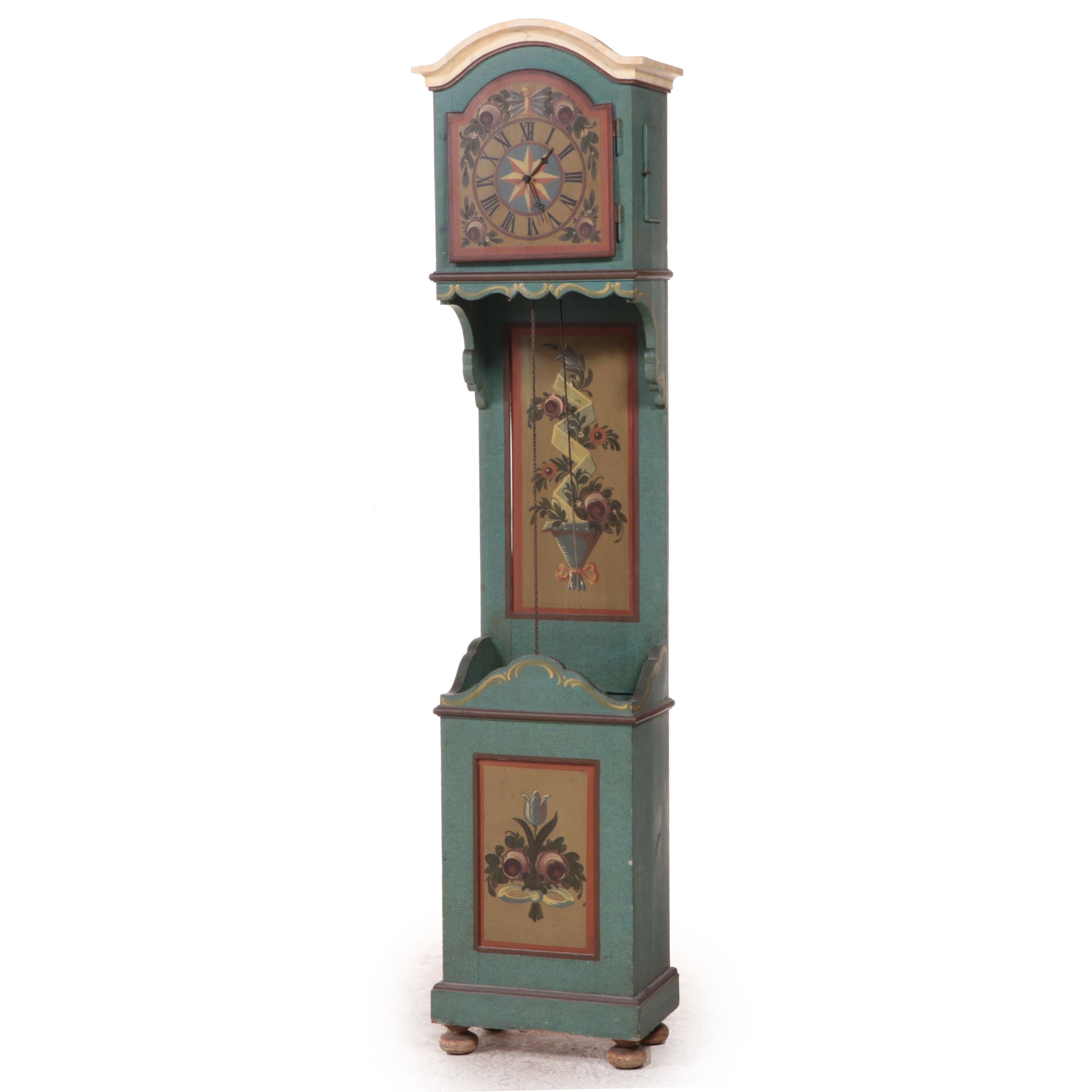 Central European PaintDecorated Grandfather Clock, Late 19th Century