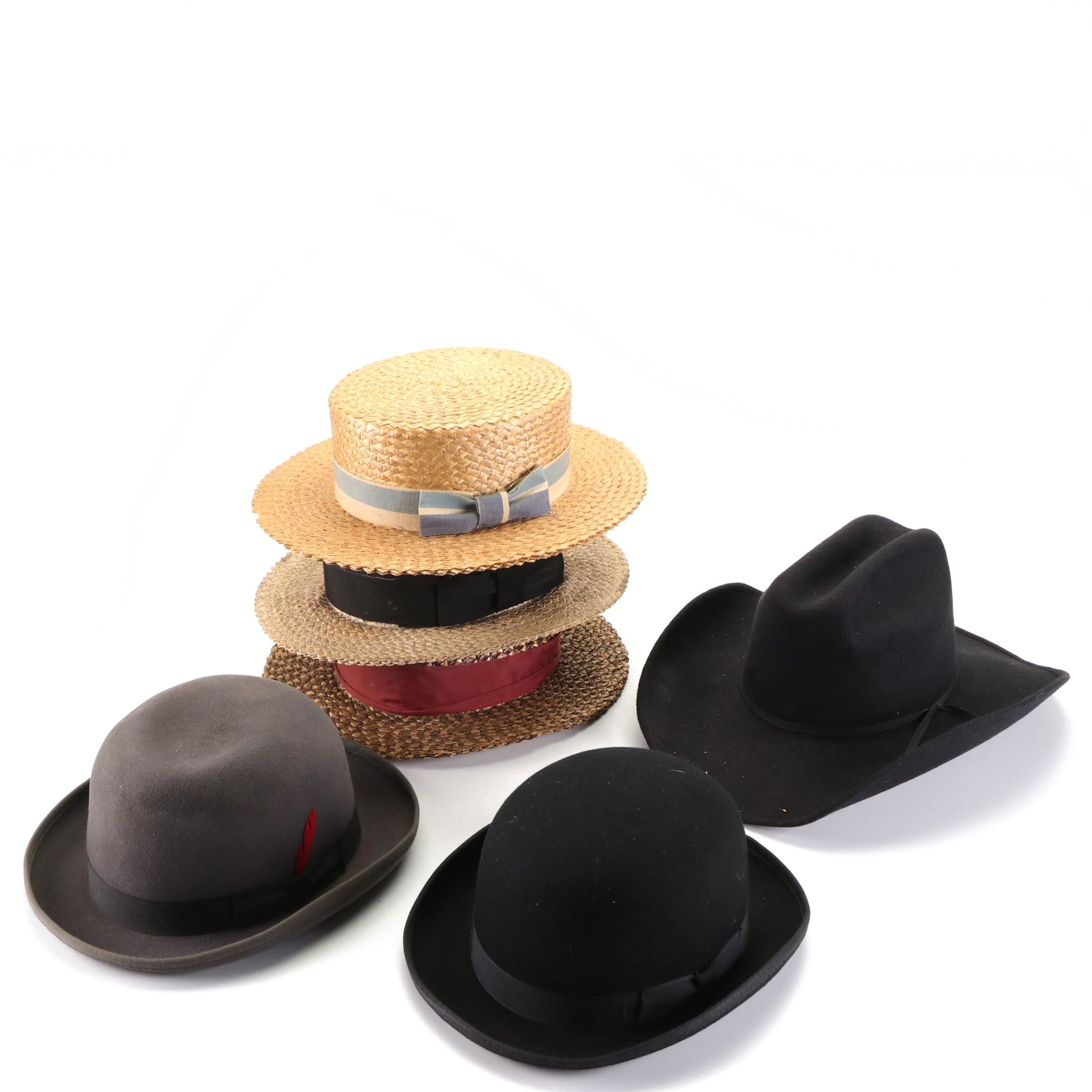 Straw Boaters with Wool Felt Bowler and Western Hats EBTH