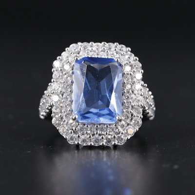 Sterling Silver Tanzanite and Cubic Zirconia Ring