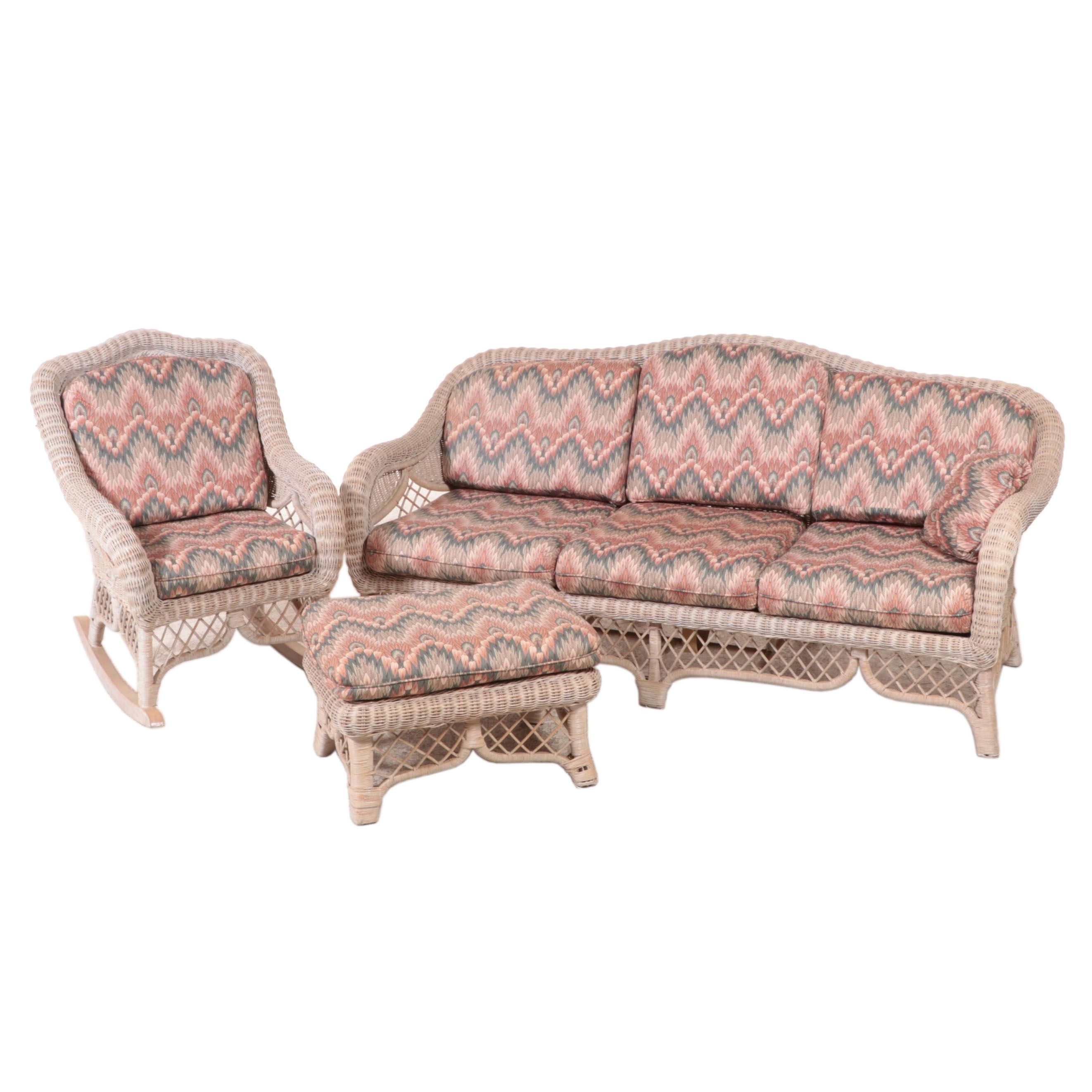 Henry Link Wicker Sofa, Rocking Chair and Ottoman EBTH