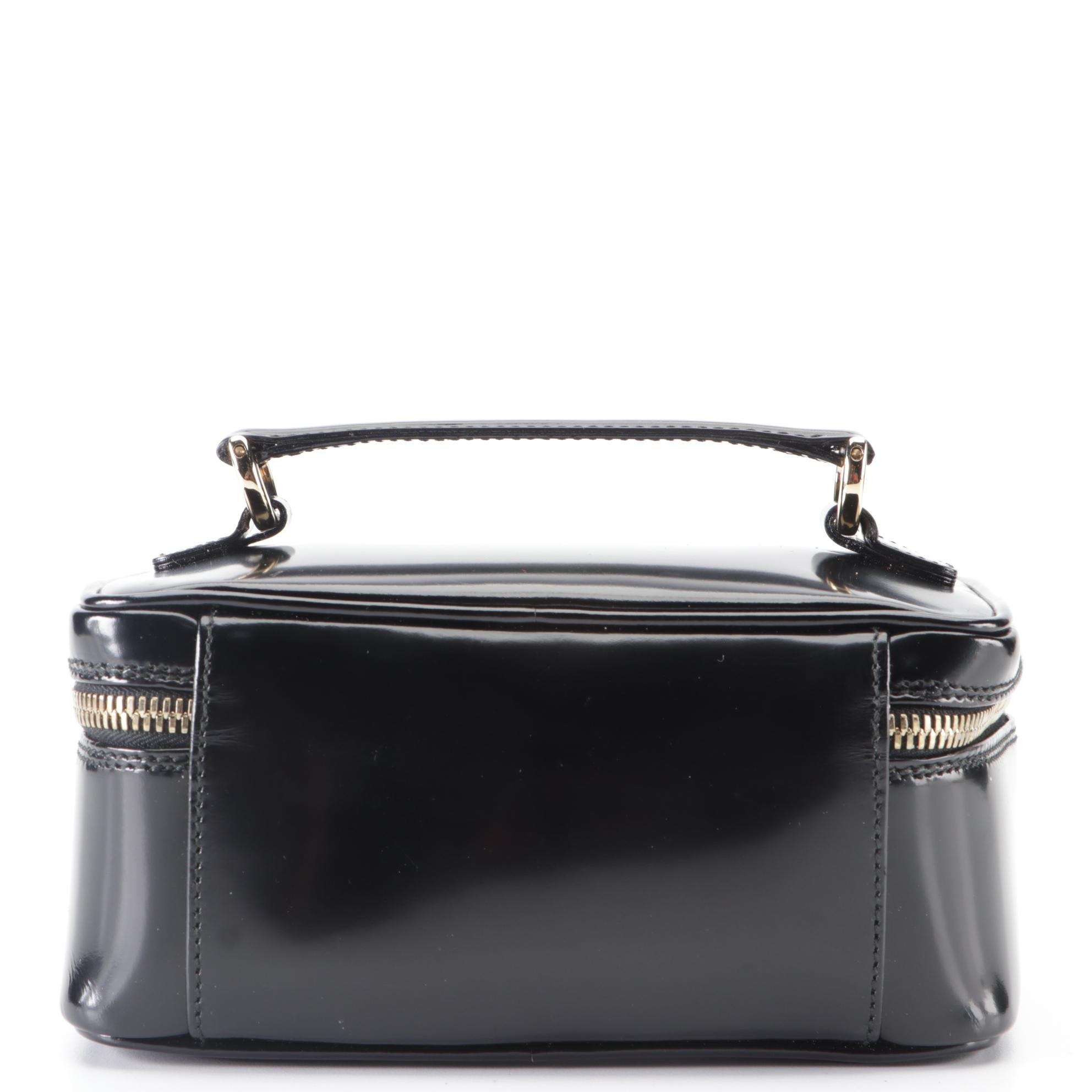 Gucci Cosmetic Bag in Black Glazed Leather with Bamboo Zipper Pulls EBTH