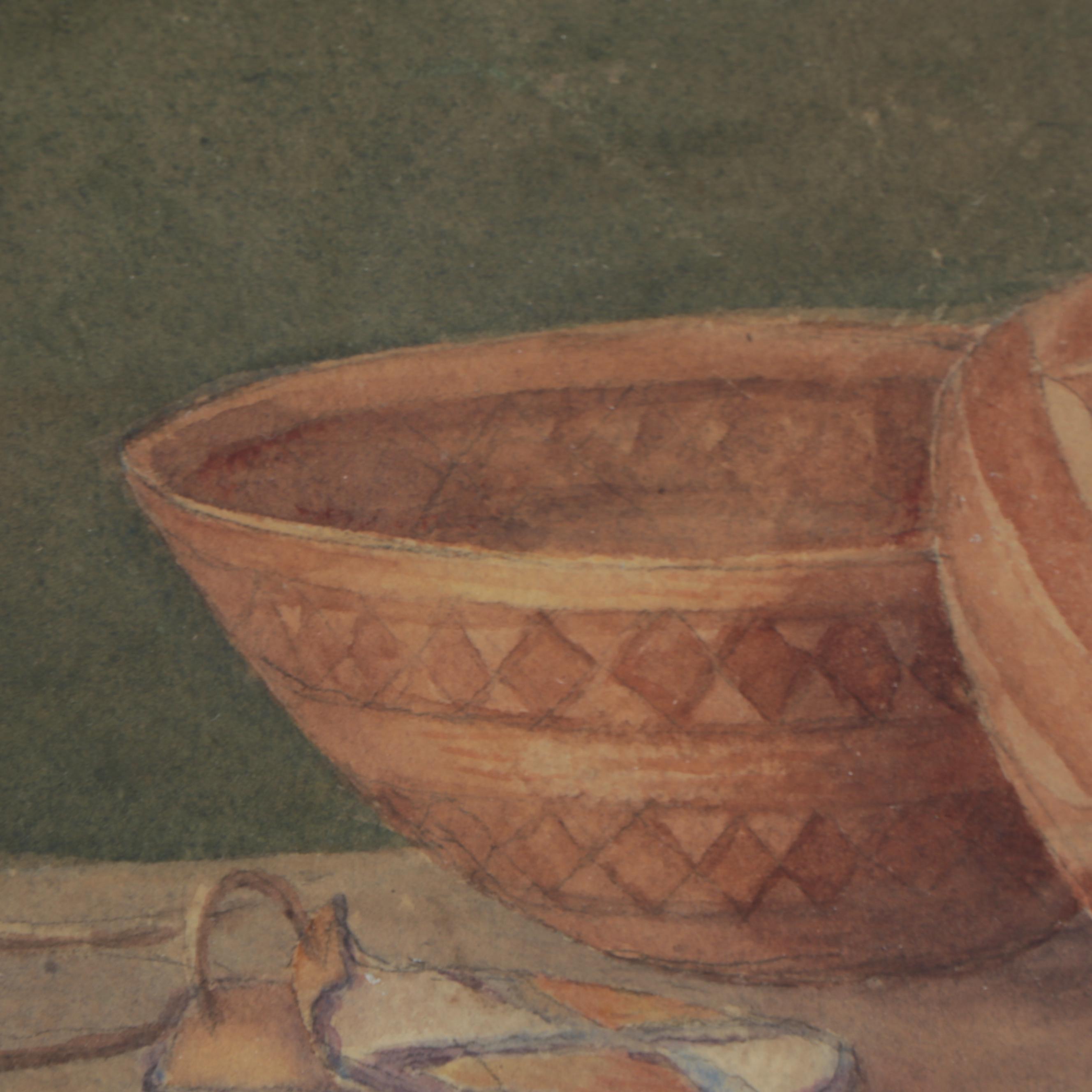 Still Life Watercolor Painting of Southwestern Pottery EBTH