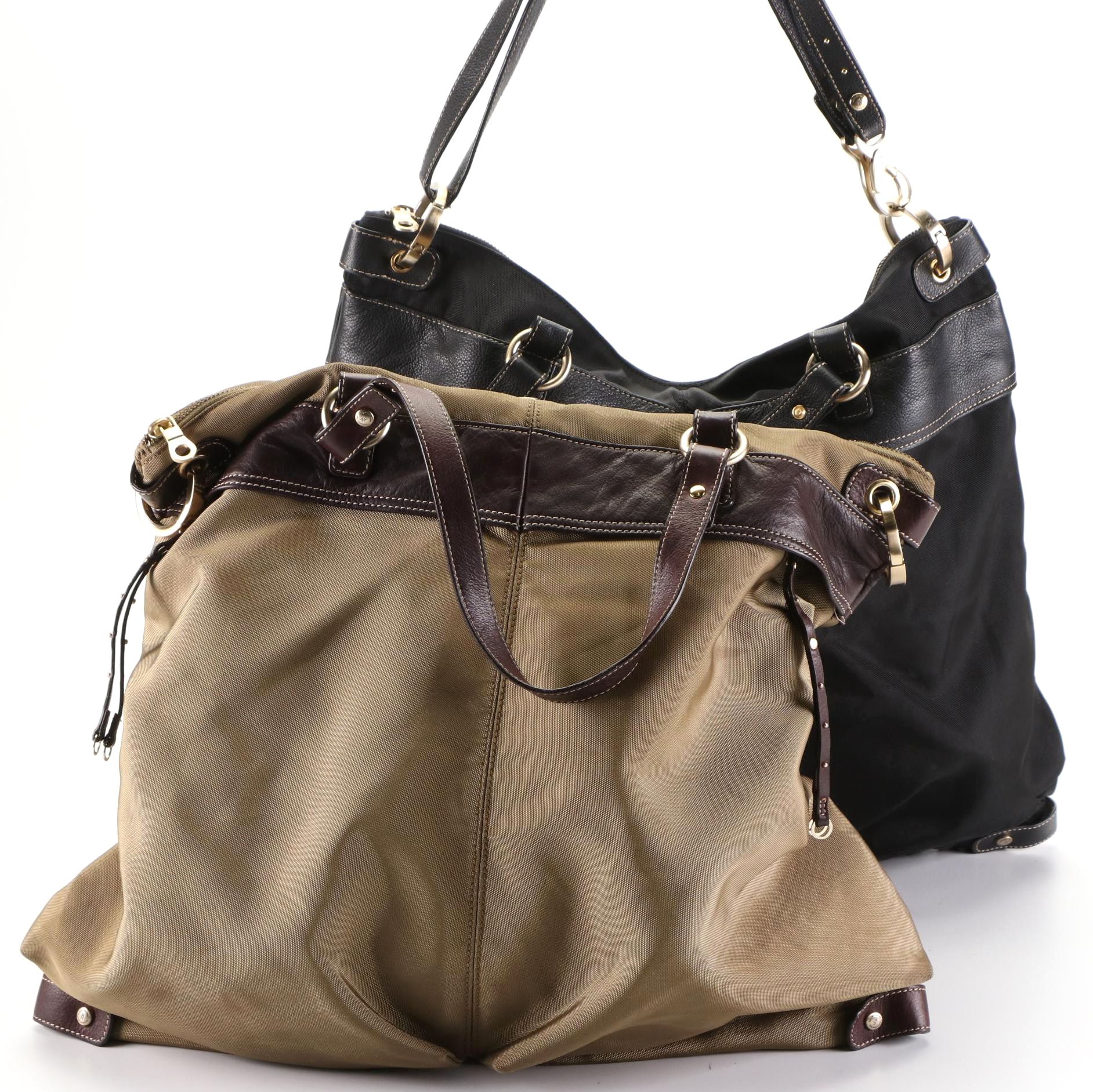 Hayden Zip Tote Bags in Nylon/Leather with Shoulder Straps EBTH