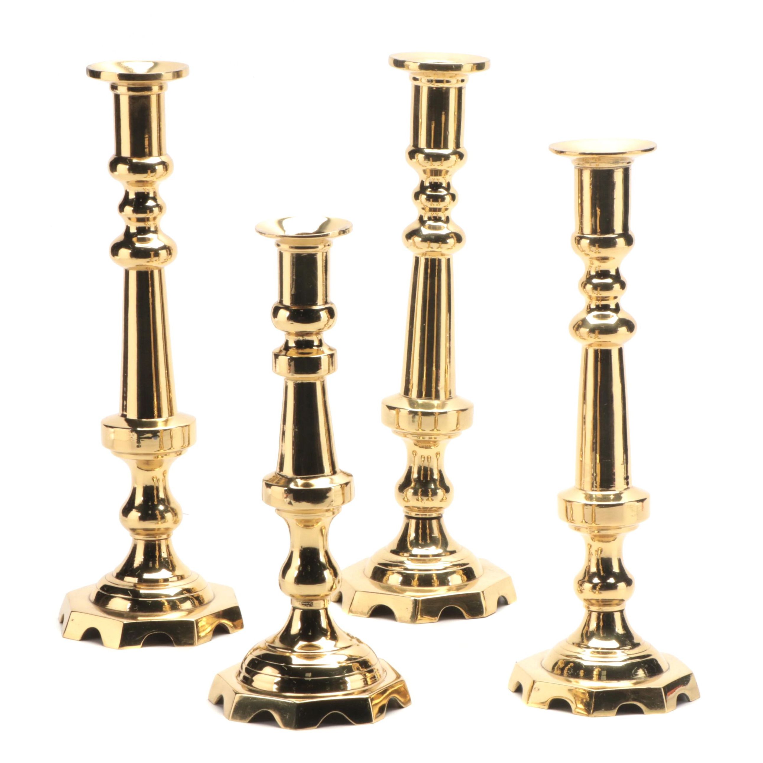 Mexican Cast Brass Pillar Candlesticks EBTH