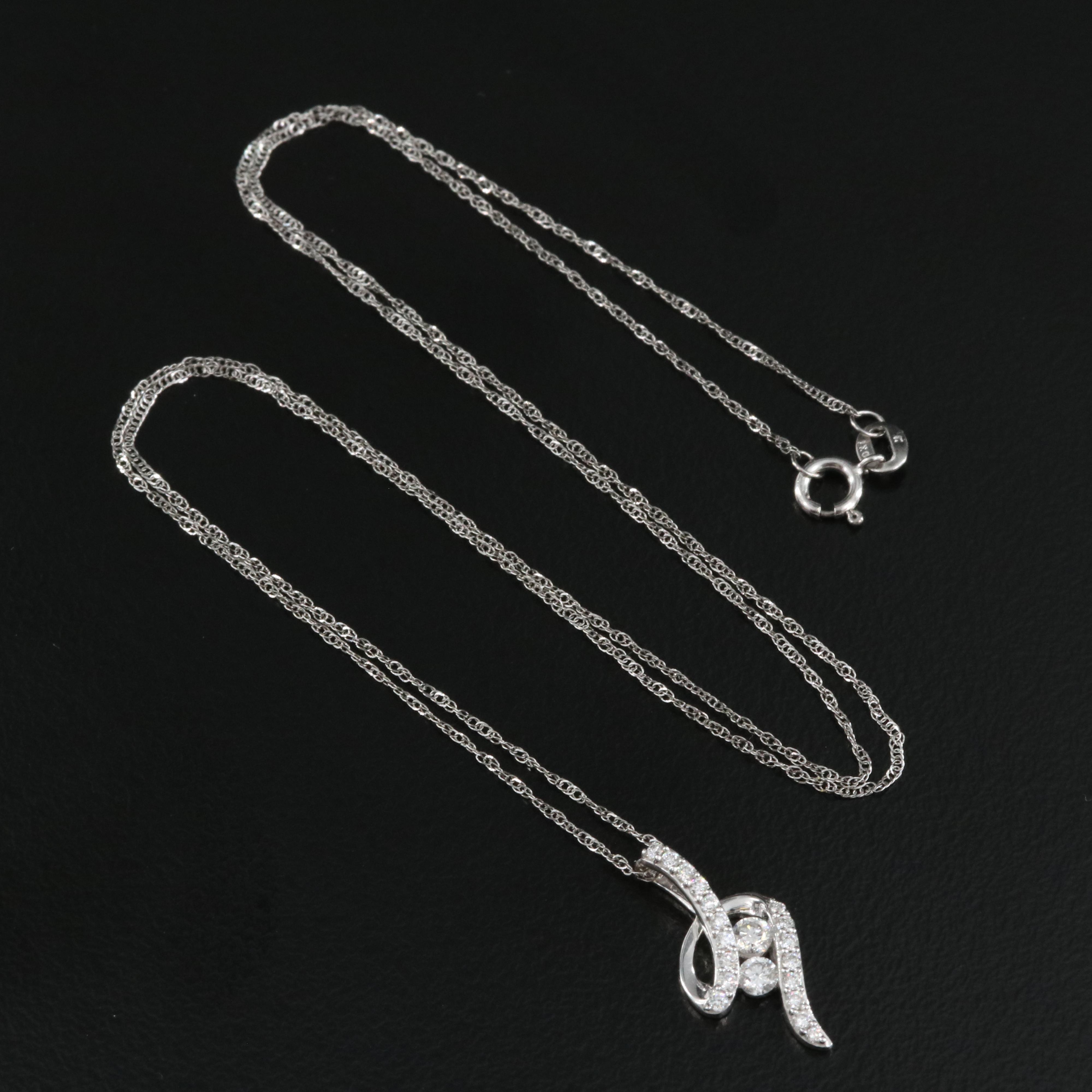 10K Diamond Ribbon Pendant Necklace EBTH