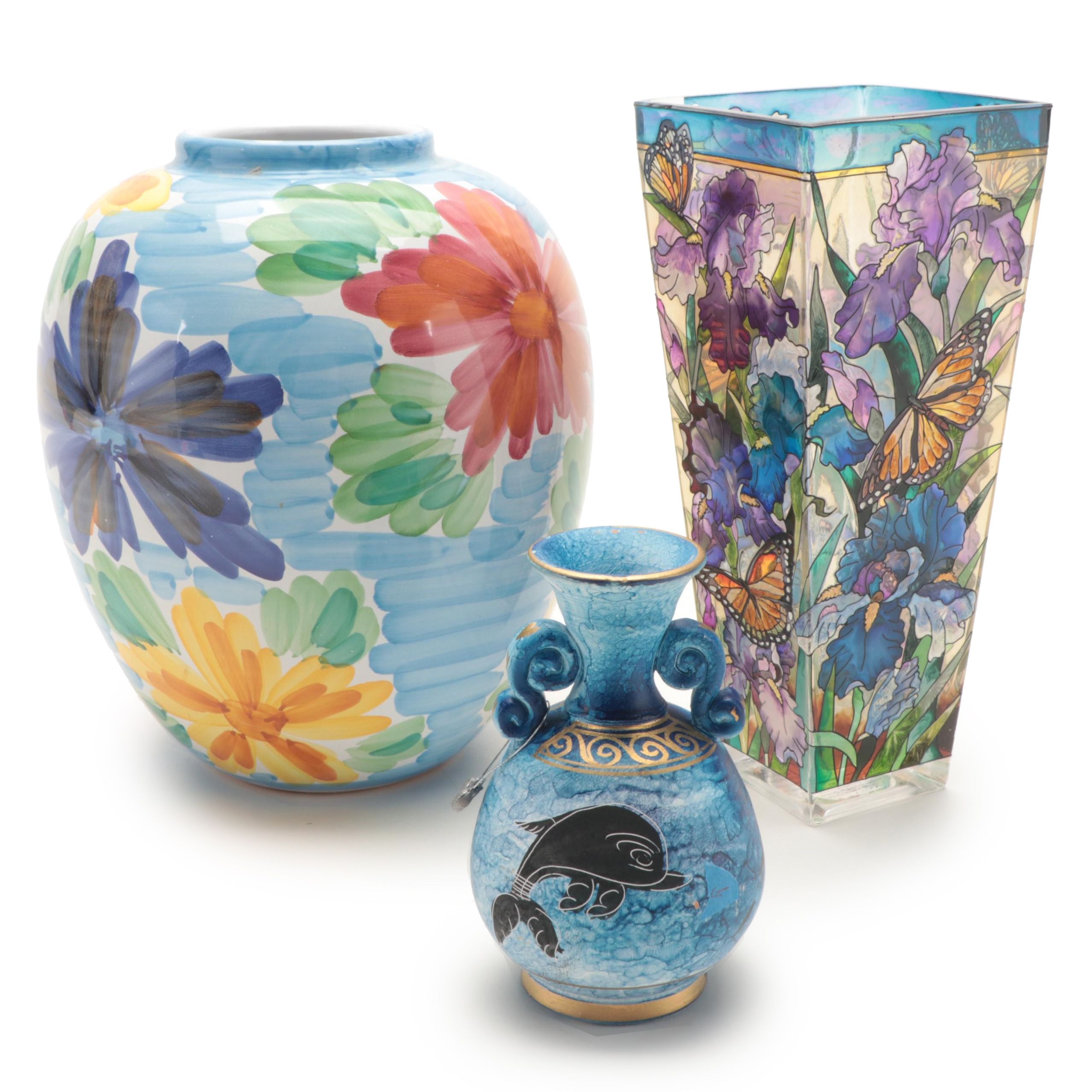 Amia Studios HandPainted Stained Glass Vase with Other HandPainted