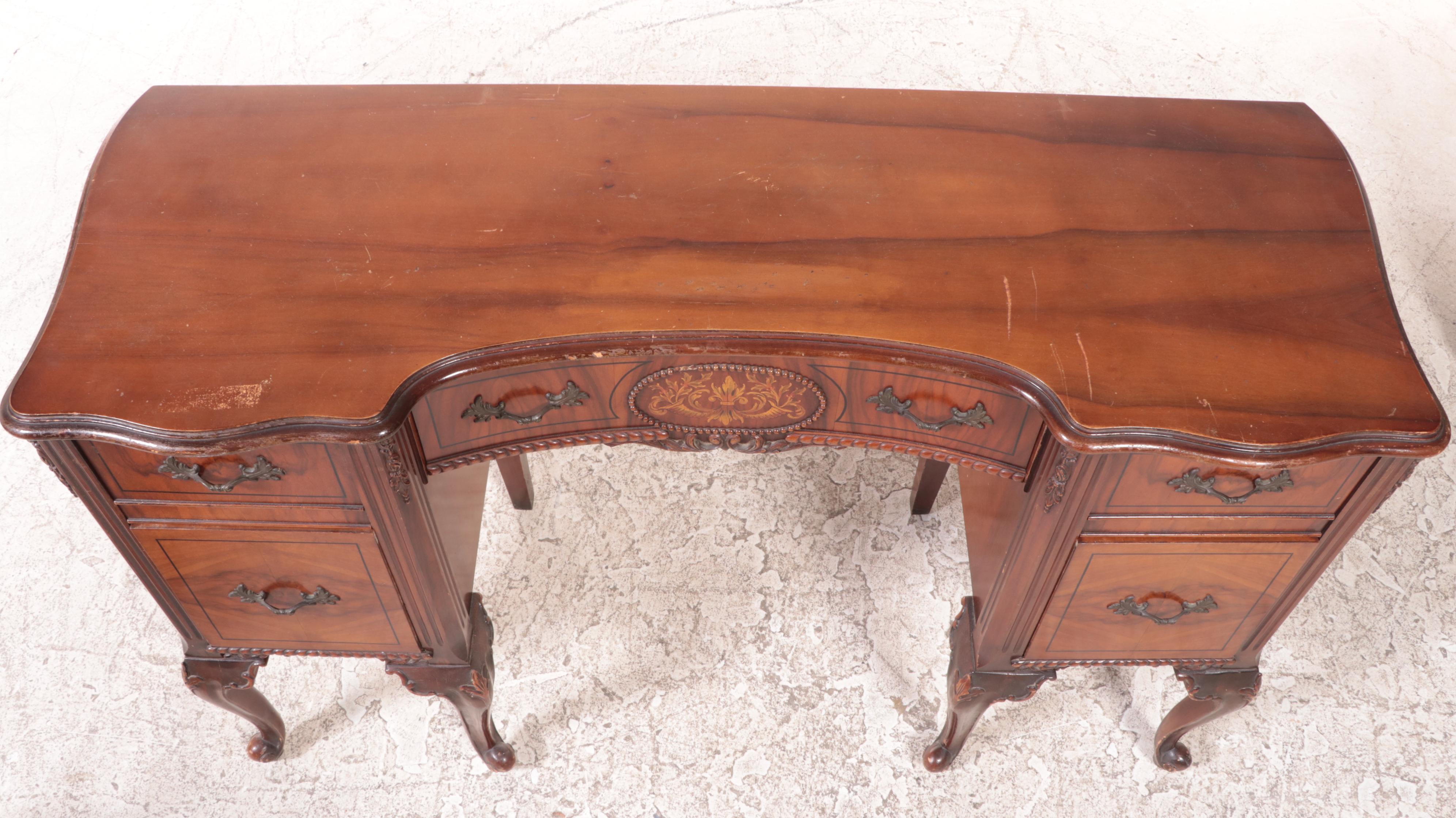 Style Walnut Vanity Desk with Wall Mirror, 1940s EBTH