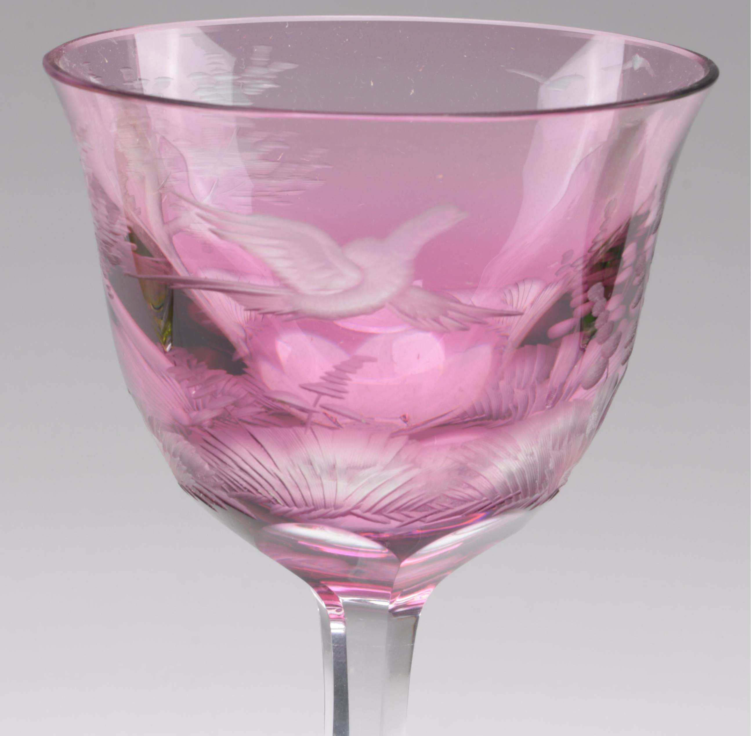 Moser "Whisky Birds of the Wild" Cut and Engraved to Clear Crystal Wine