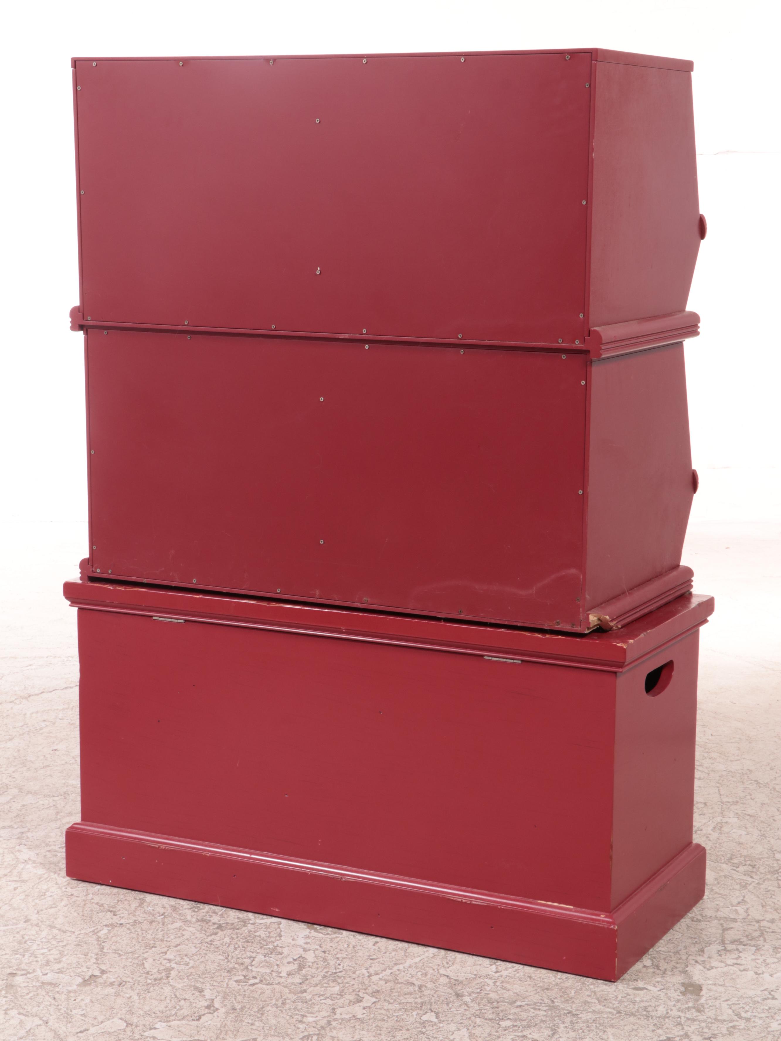 Red Painted Storage Cubicles and Toy Chest EBTH