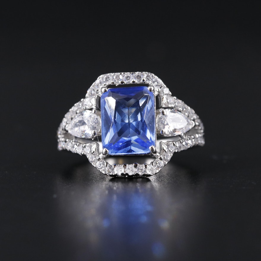 Sterling Silver Tanzanite and Cubic Zirconia Ring