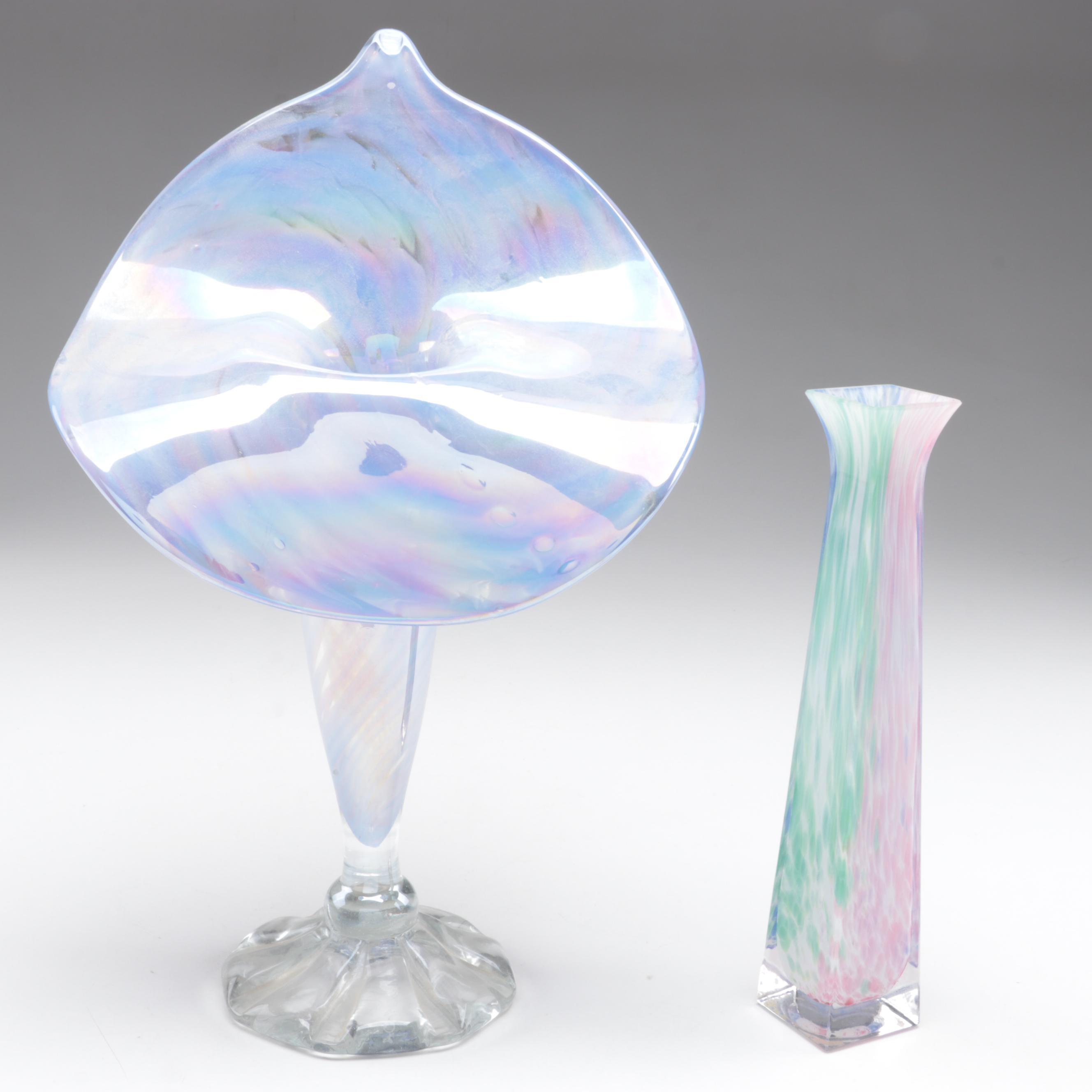 Joe Deanda Iridescent JackinthePulpit Art Glass Vase with Other Vase