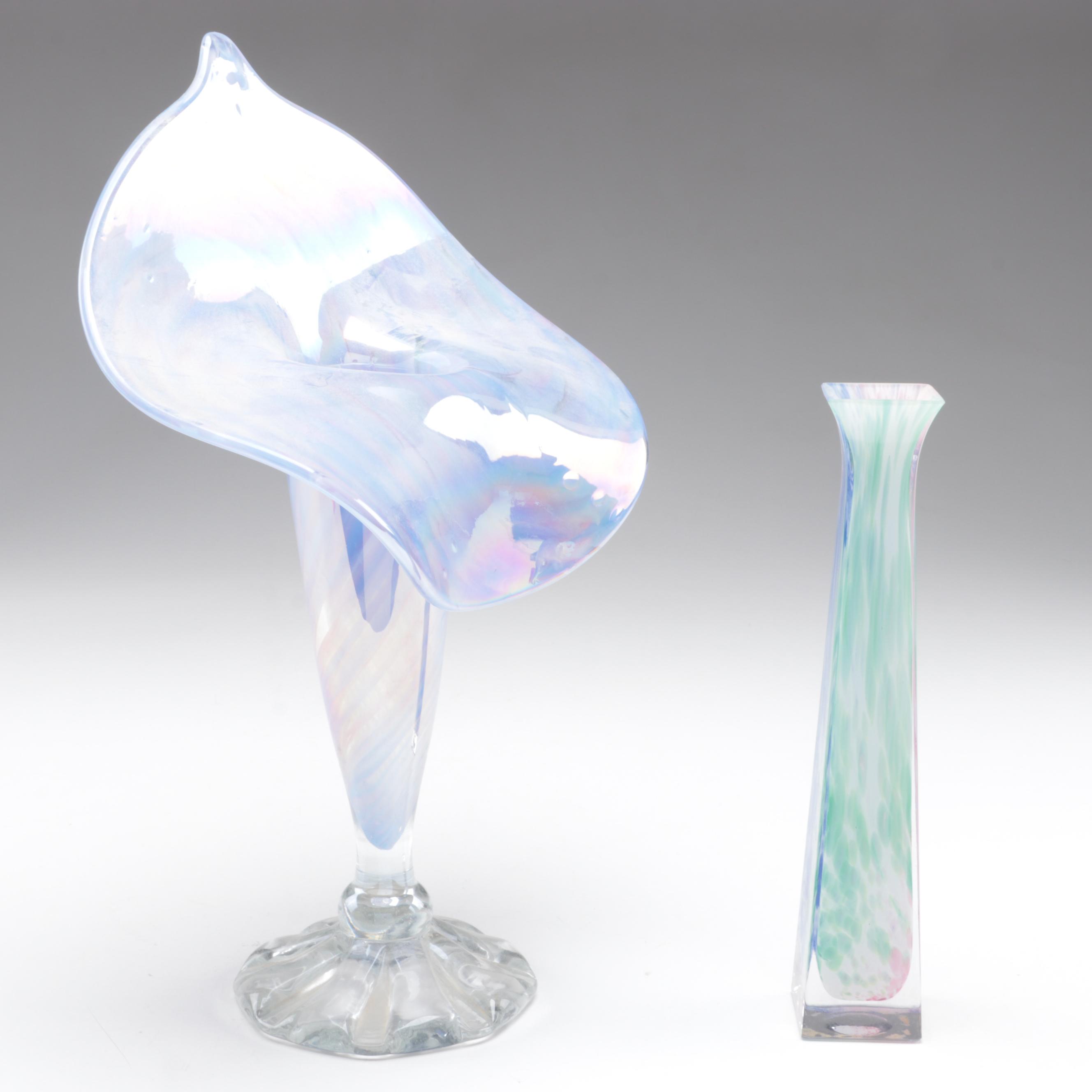 Joe Deanda Iridescent JackinthePulpit Art Glass Vase with Other Vase